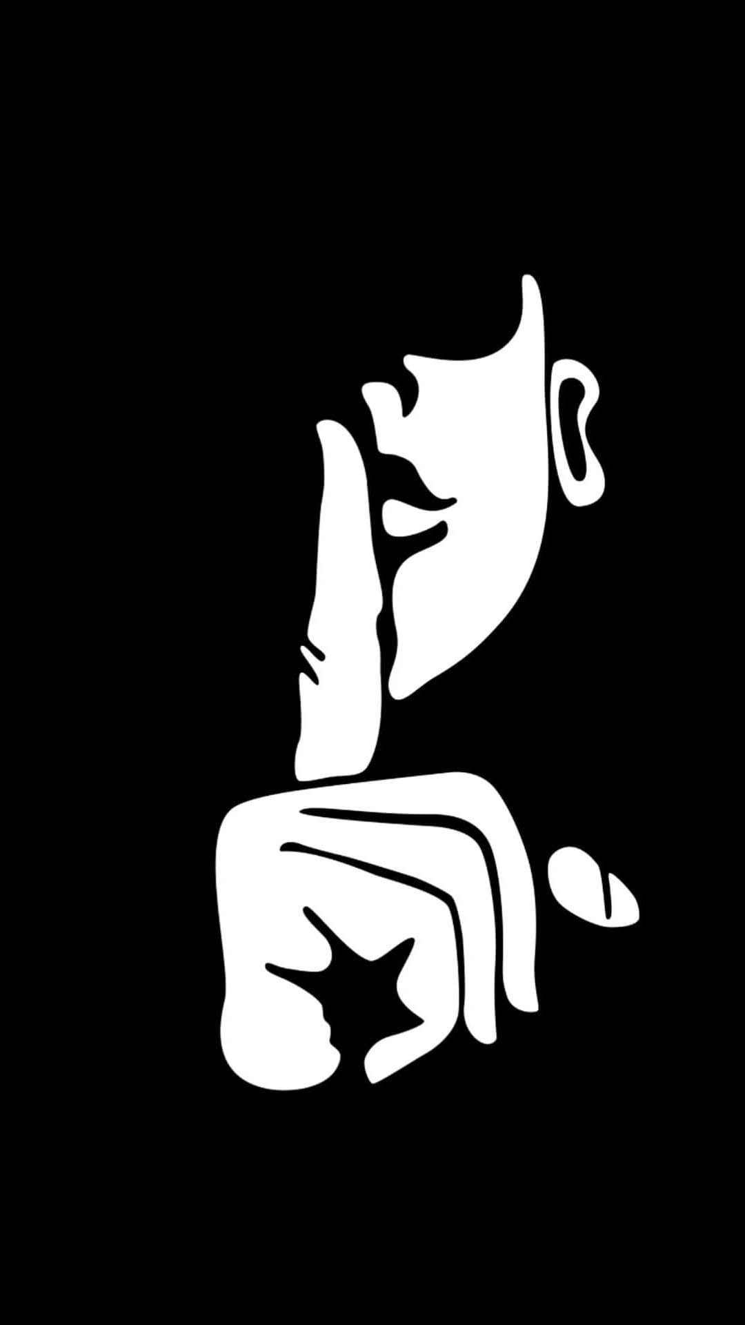 Silhouette 桌布 壁紙 — 一個人在黑色背景上拿著杯子的極簡白色抽象剪影。