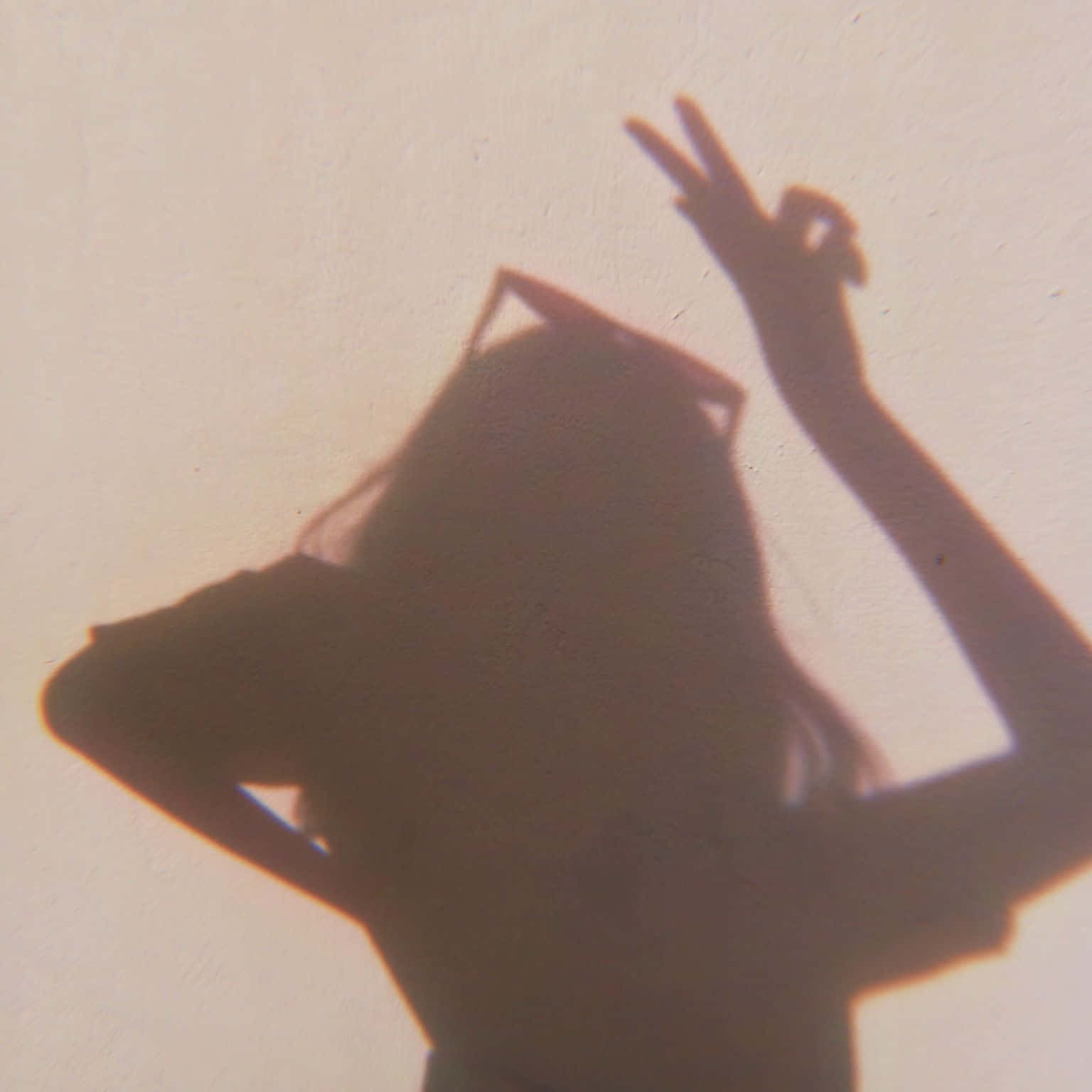 Woman Silhouette 桌布 壁紙 — 一個人的影子在牆上做出和平手勢，同時戴著太陽眼鏡。