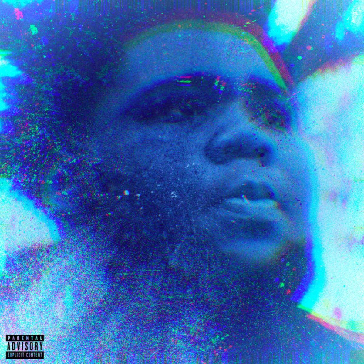羅德·韋夫 桌布 壁紙 — 一個人的故障藝術肖像，帶有鮮豔的藍色和紫色數位失真以及彩虹色差。