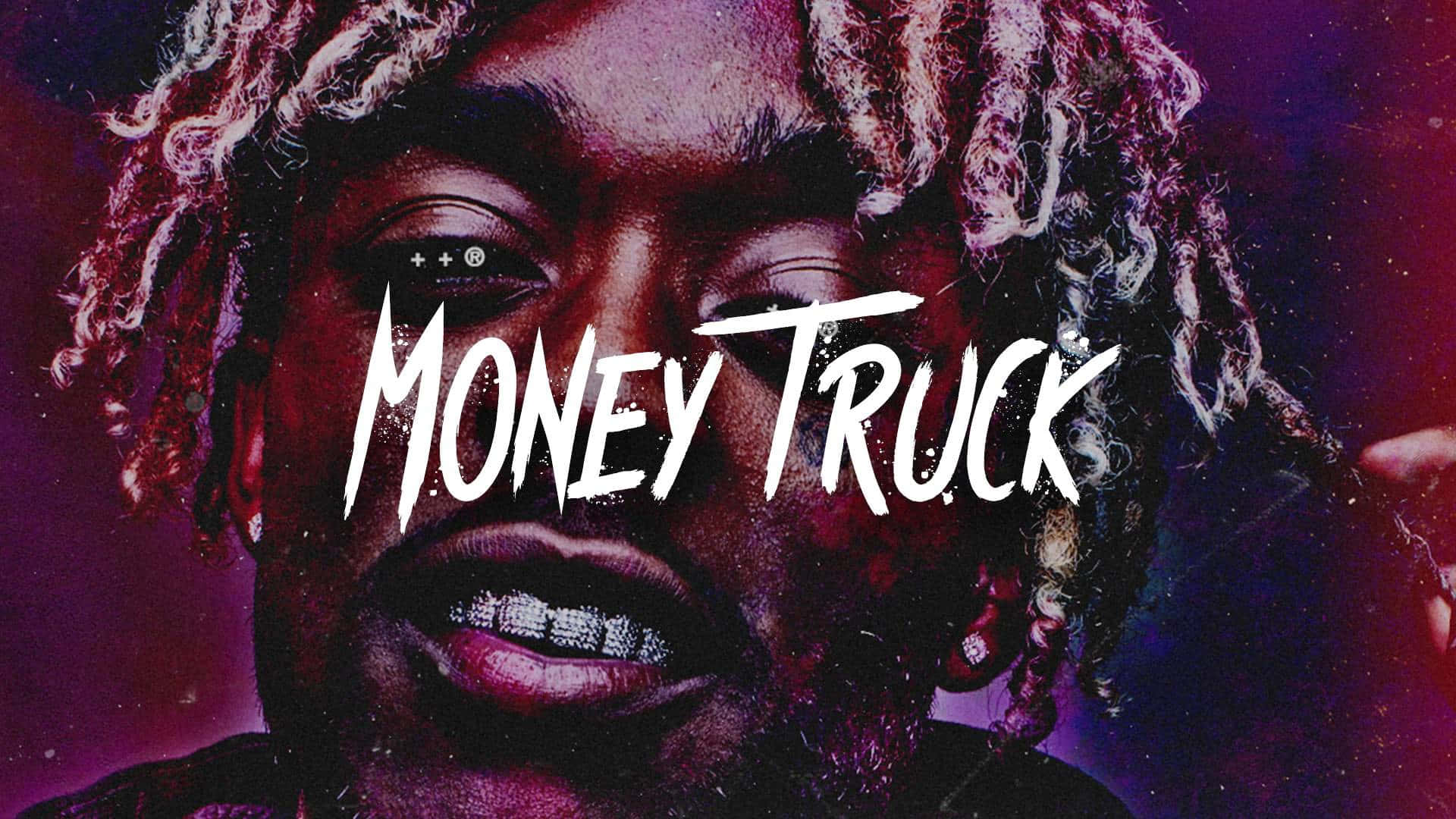 Lil Uzi Album 桌布 壁紙 — 一個人的特寫肖像，頭髮編成辮子，戴著牙套，背景是宇宙紫色，上面有粗體白色文字寫著「MONEY TRUCK」。