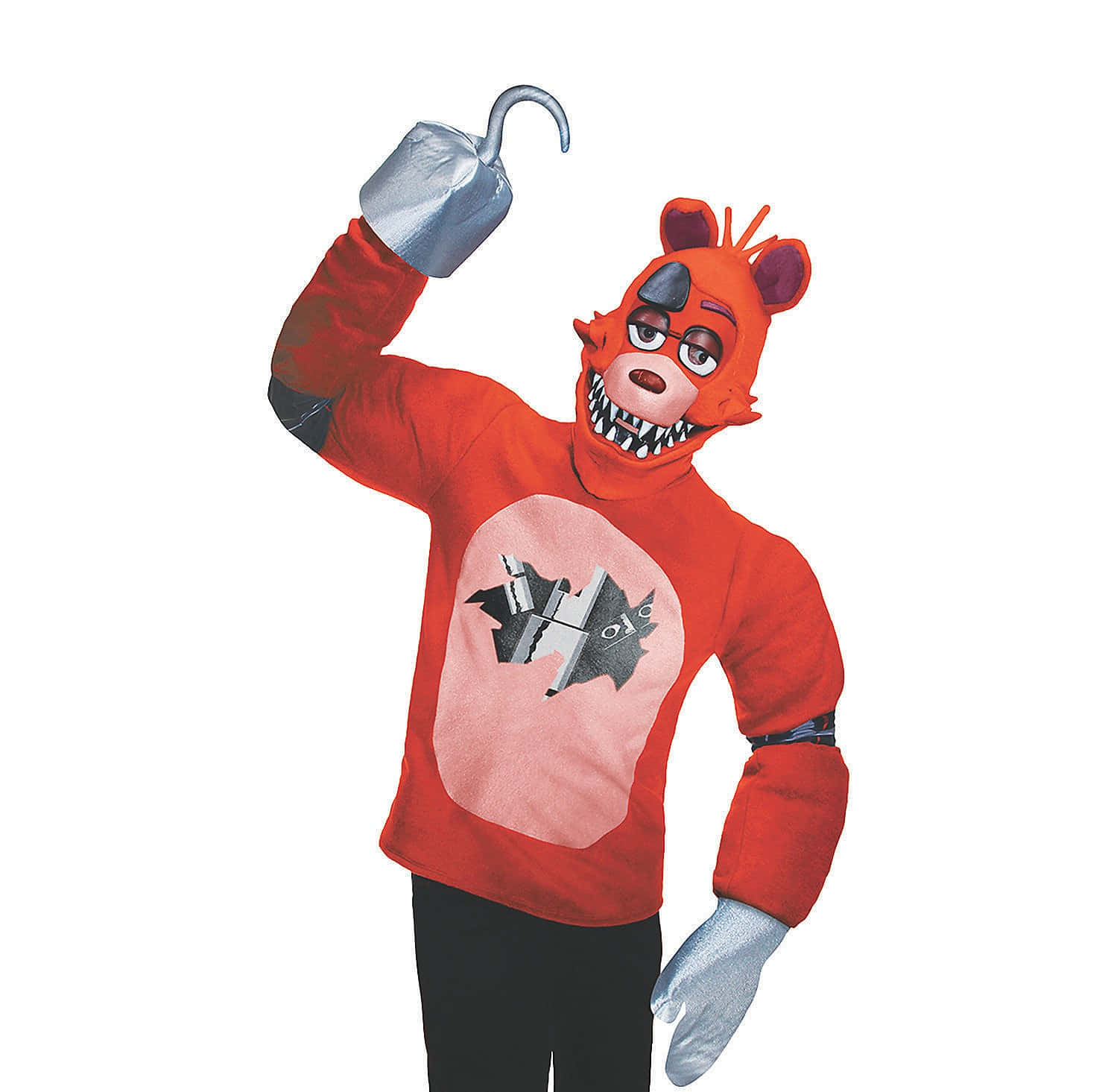 Five Nights At Freddys 桌布 壁紙 — 一個人穿著Freddy Fazbear服裝，在白色背景前舉起鉤手。