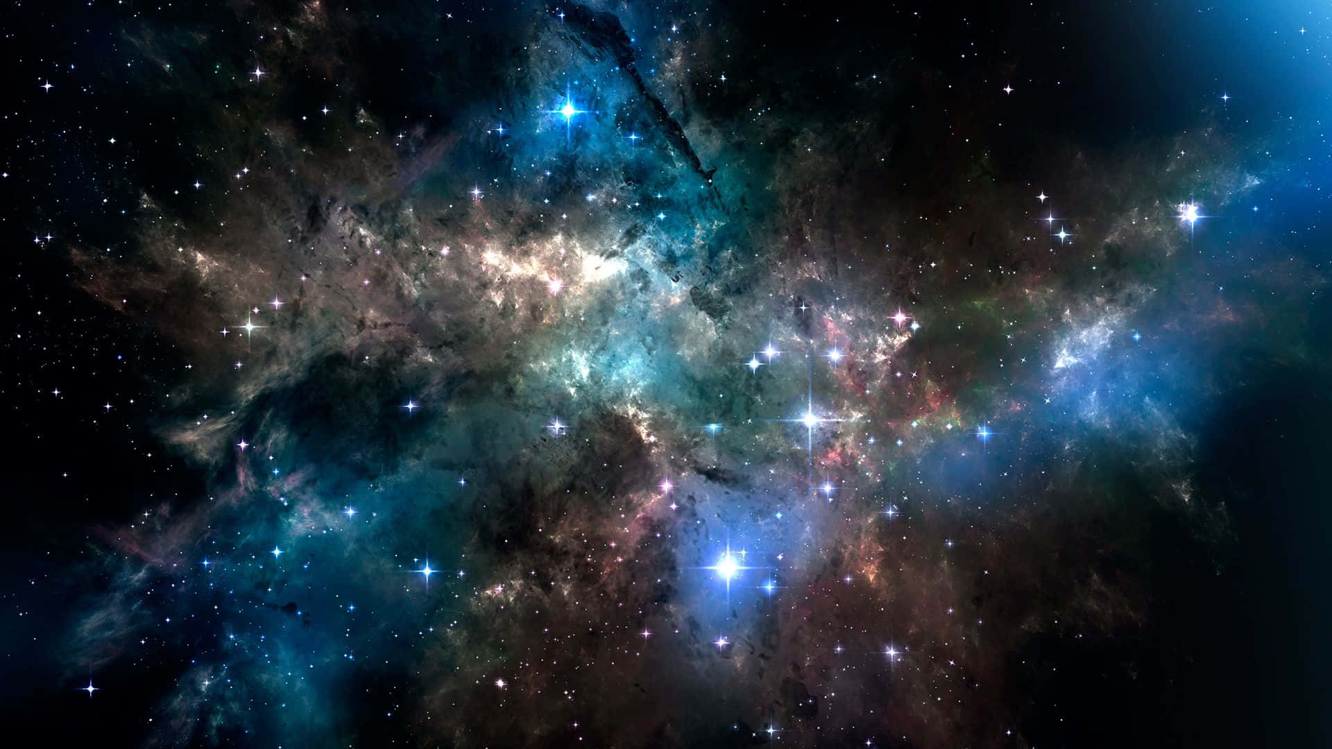 1920 X 1080 Nebula 桌布 壁紙 — 一個令人嘆為觀止的宇宙星雲，在佈滿星辰的虛空中旋轉，呈現出鮮豔的藍色和火熱的橙色。