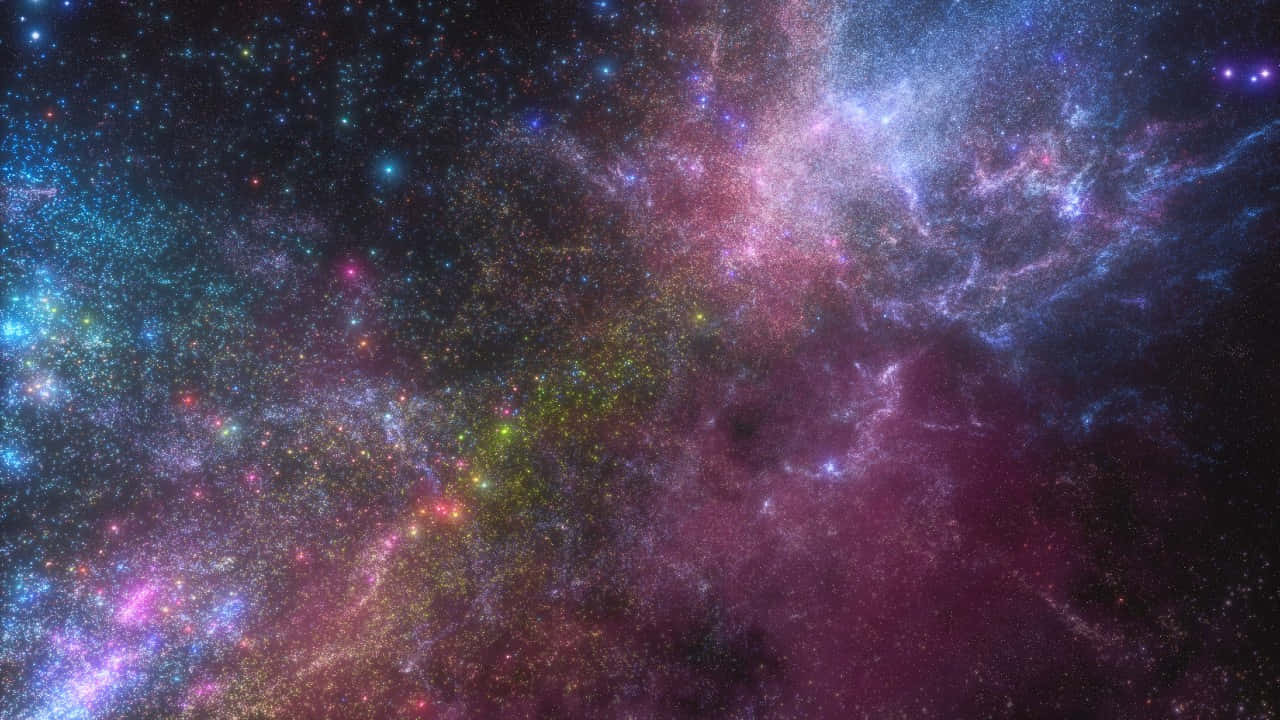 Cosmic Microwave 桌布 壁紙 — 一個令人嘆為觀止的宇宙星雲，在深邃的黑色虛空中旋轉著充滿活力的粉紅色、紫色和藍綠色氣體雲以及閃爍的星星。