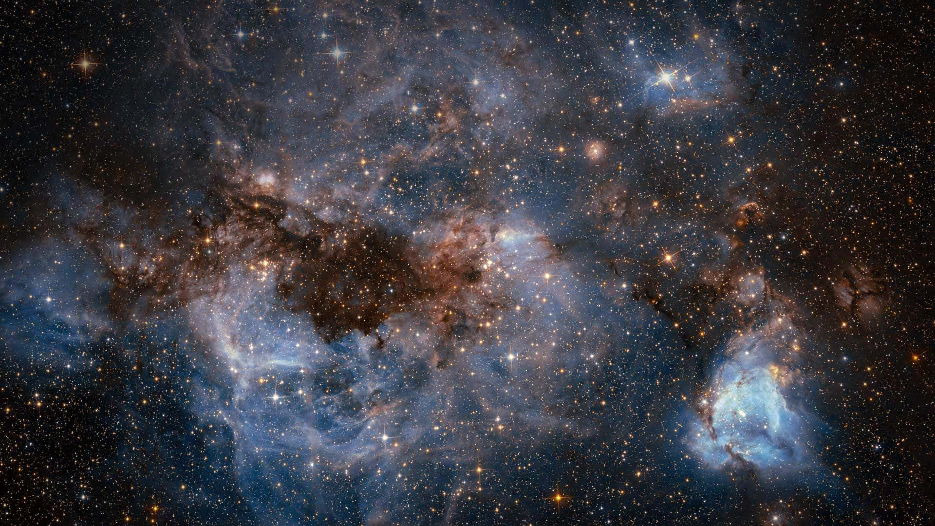 Telescope 桌布 壁紙 — 一個令人嘆為觀止的宇宙景觀，發光的星雲和無數恆星在深空中旋轉。