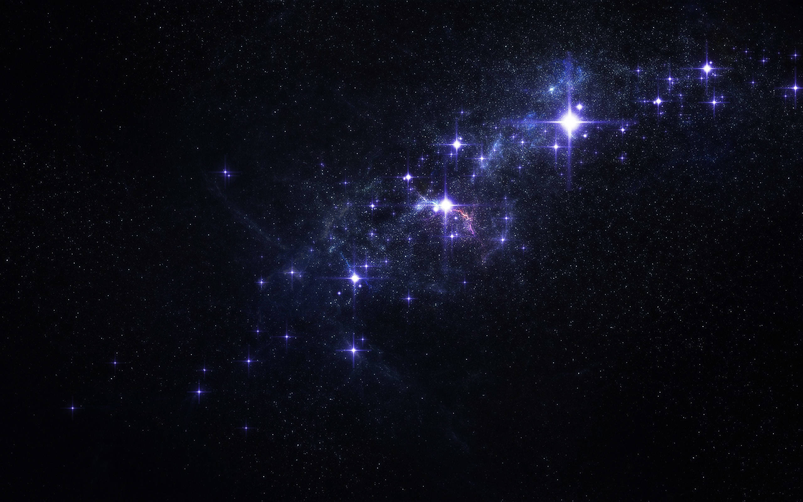 Starry Night Sky 桌布 壁紙 — 一個令人嘆為觀止的星團景觀，在深邃的黑色宇宙背景下，閃爍著充滿活力的藍色和白色星星。