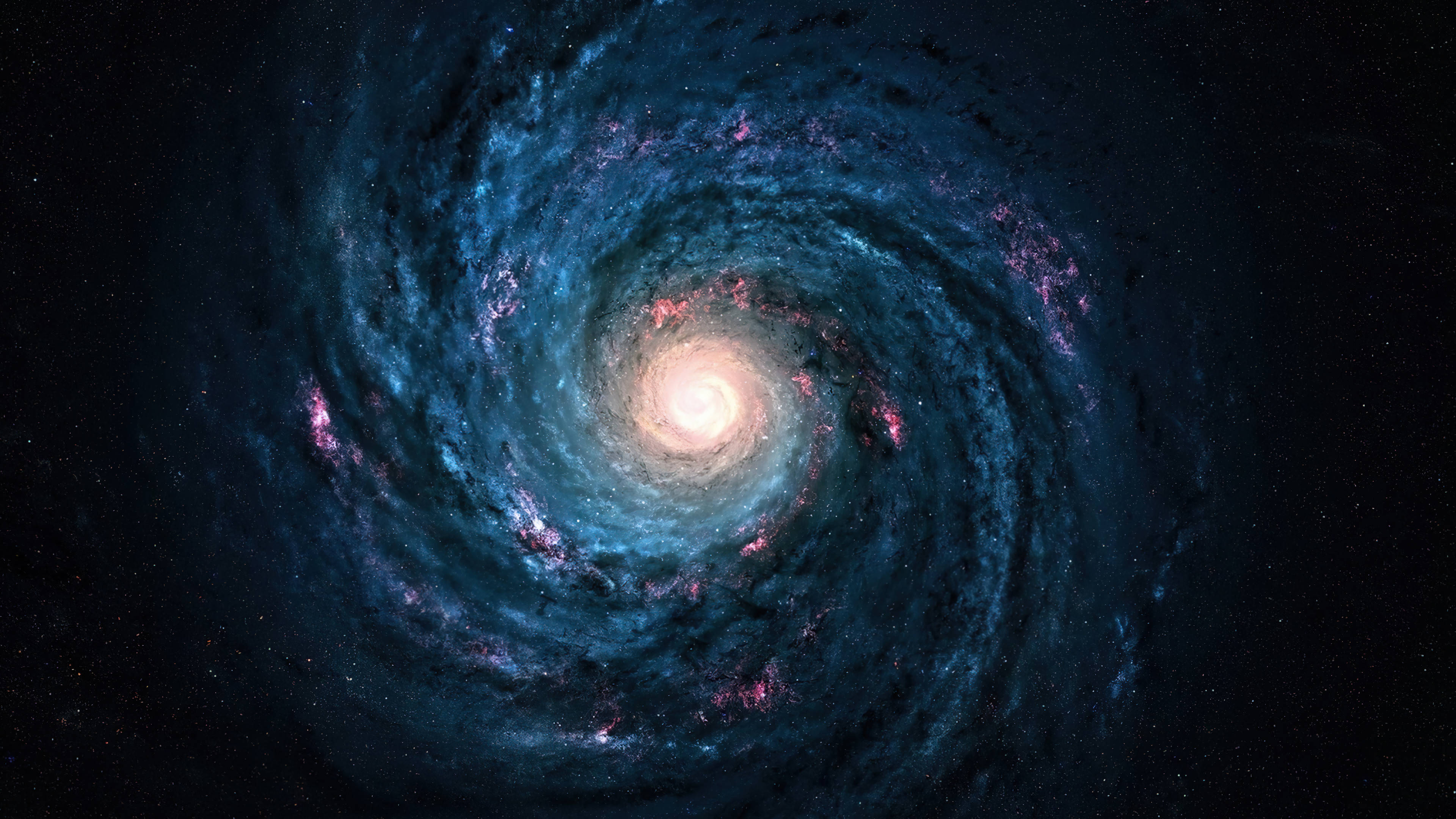 桌布 壁紙 — 一個令人嘆為觀止的螺旋星系，在佈滿星星的黑色虛空中旋轉著宇宙藍色和粉紅色。
