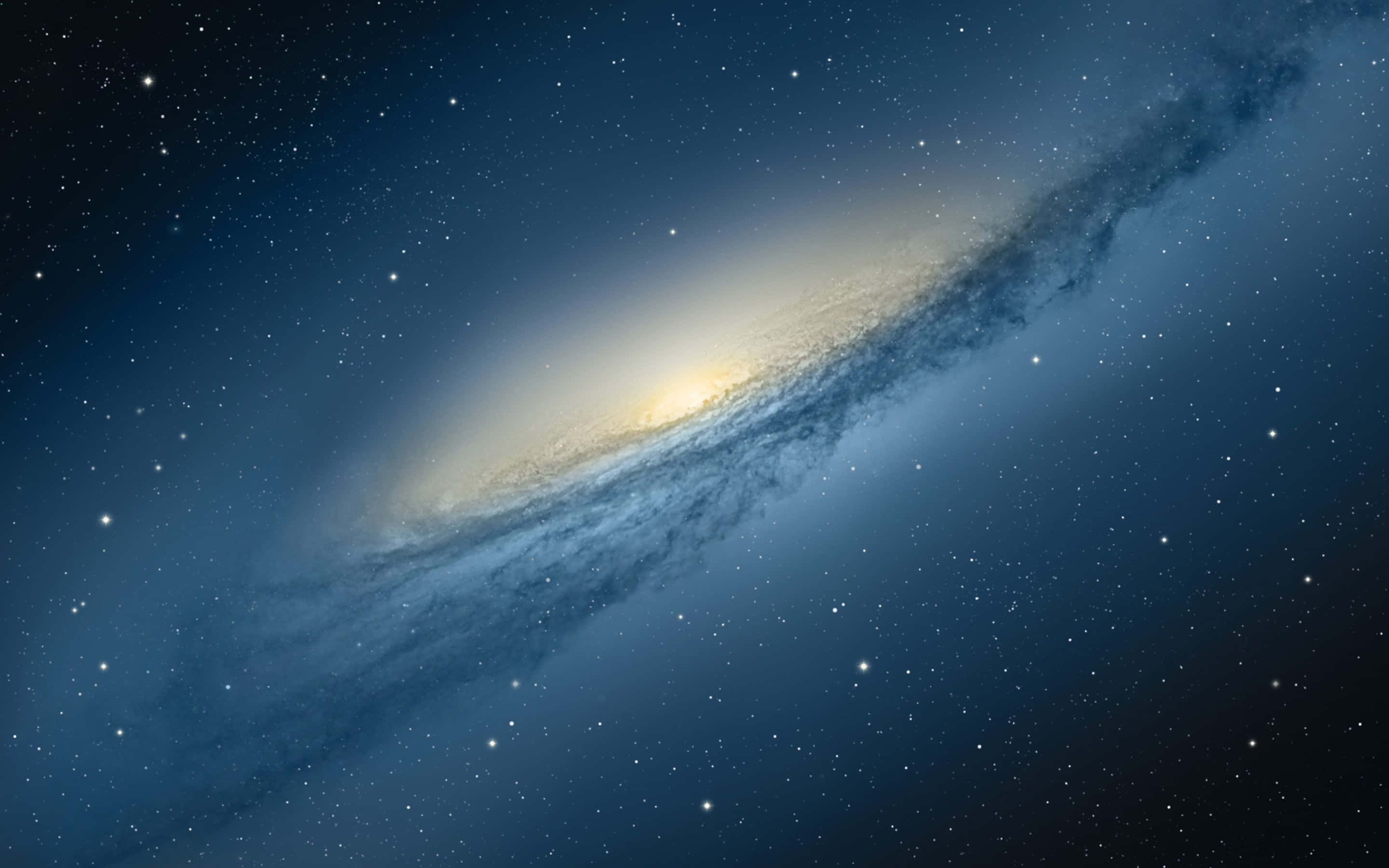 外太空 桌布 壁紙 — 一個令人嘆為觀止的螺旋星系，在深藍色星場中散發著金色光芒。