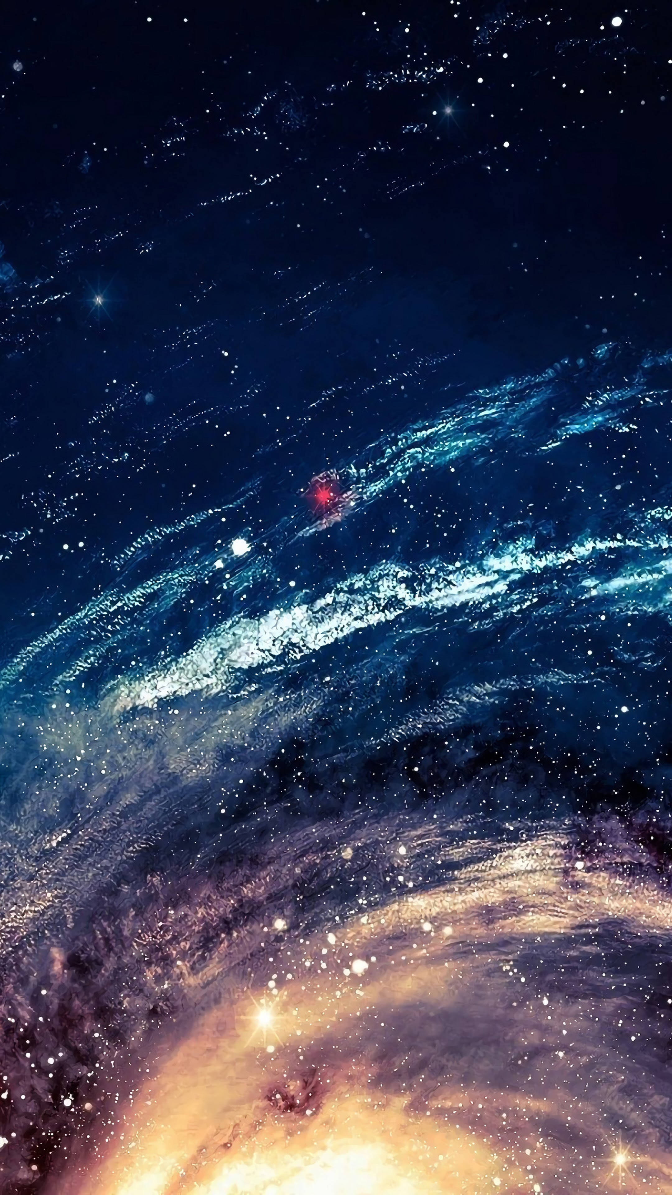 外太空 桌布 壁紙 — 一個令人嘆為觀止的螺旋星系，在深藍色的虛空中旋轉著宇宙塵埃和閃爍的星星。