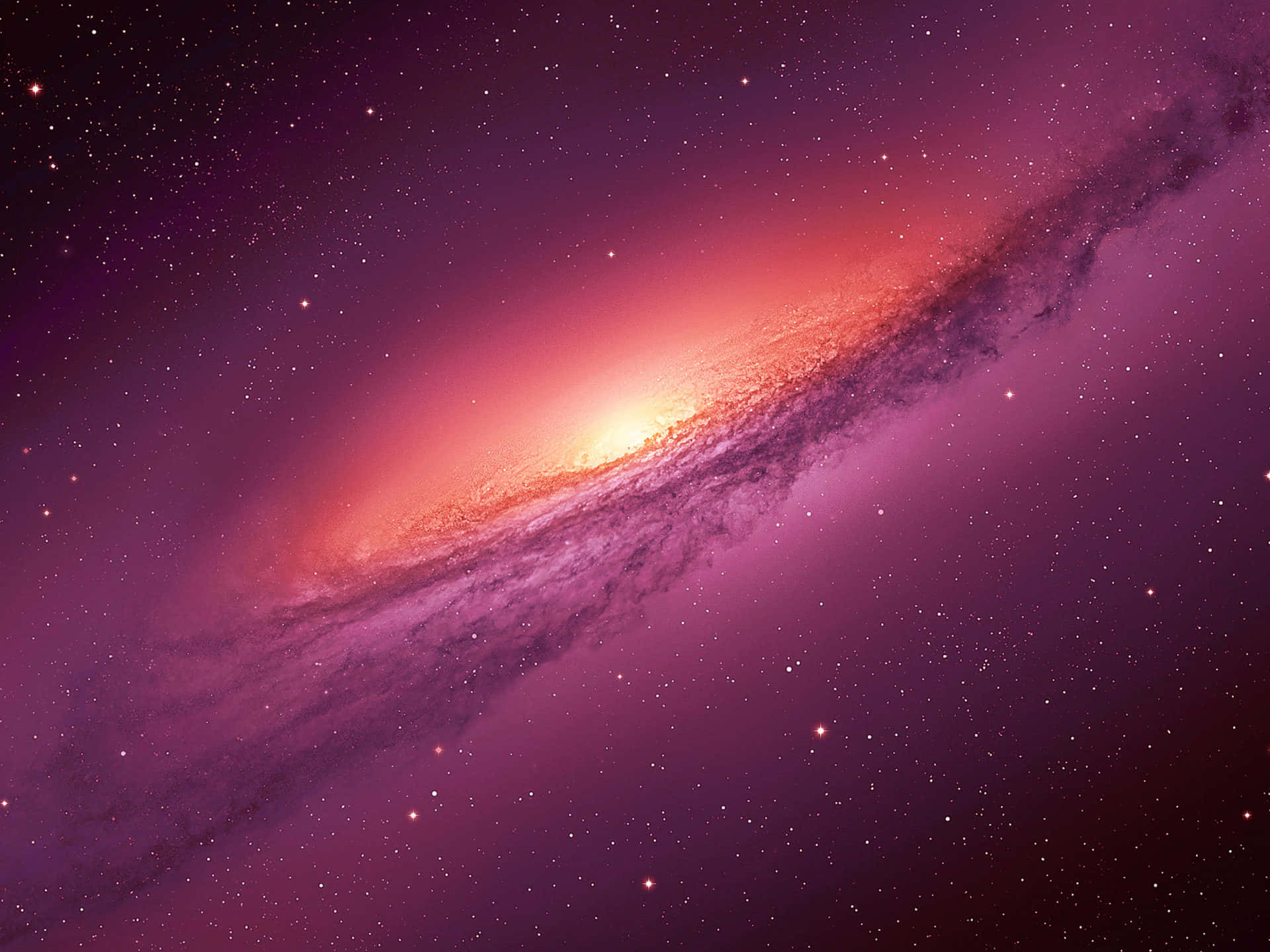 太空 桌布 壁紙 — 一個令人嘆為觀止的螺旋星系，在繁星點點的宇宙背景下散發出燦爛的橙色和深紫色色調。