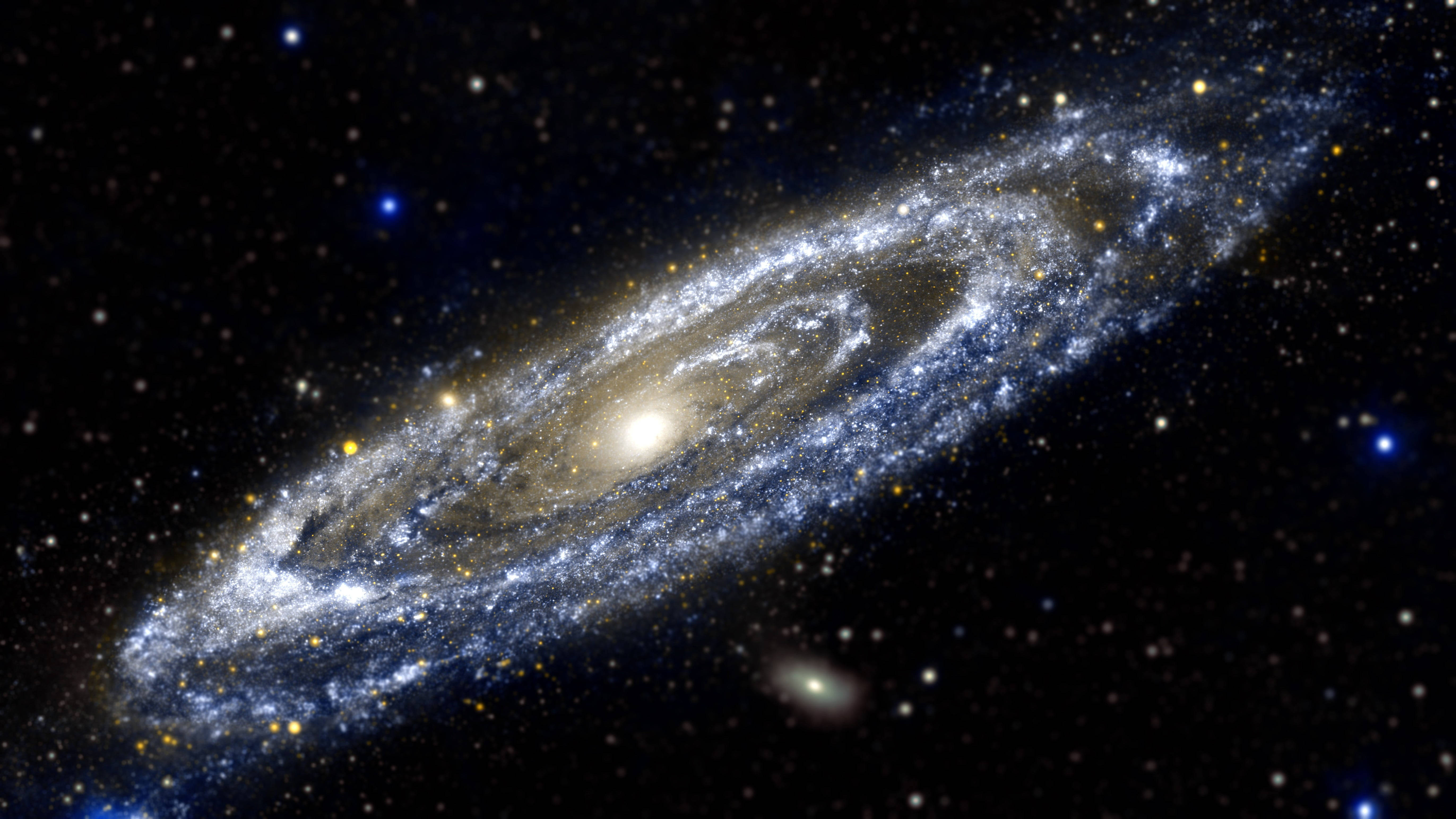 Stars 桌布 壁紙 — 一個令人嘆為觀止的螺旋星系，擁有發光的旋臂和無數恆星，背景是深邃的黑色宇宙。