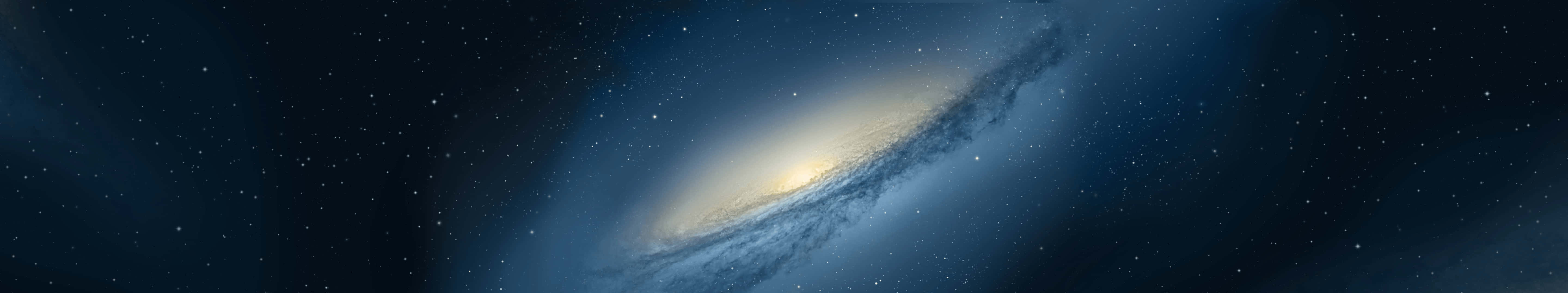 銀河 桌布 壁紙 — 一個令人嘆為觀止的螺旋星系全景，在深藍色星空中閃耀著金色光芒。