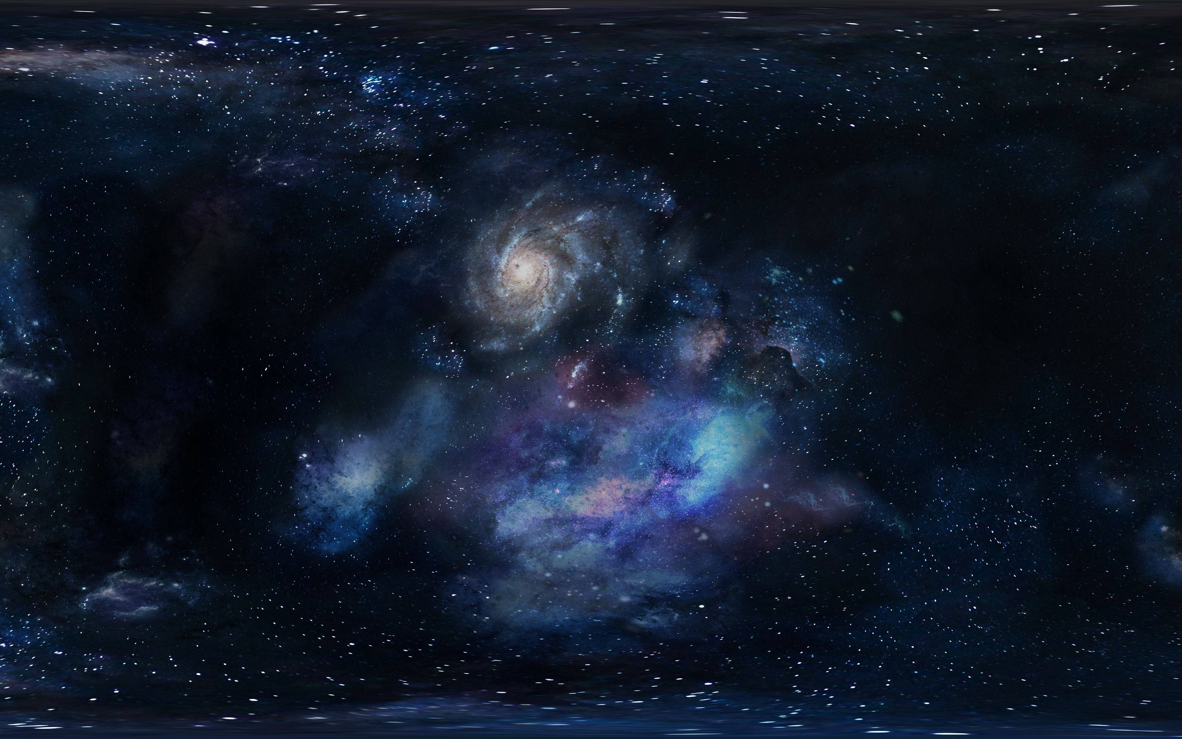 4K ultra HD galaxy 桌布 壁紙 — 一個令人嘆為觀止的螺旋星系景觀，在佈滿星辰的虛空中旋轉著宇宙塵埃和鮮豔的星雲。