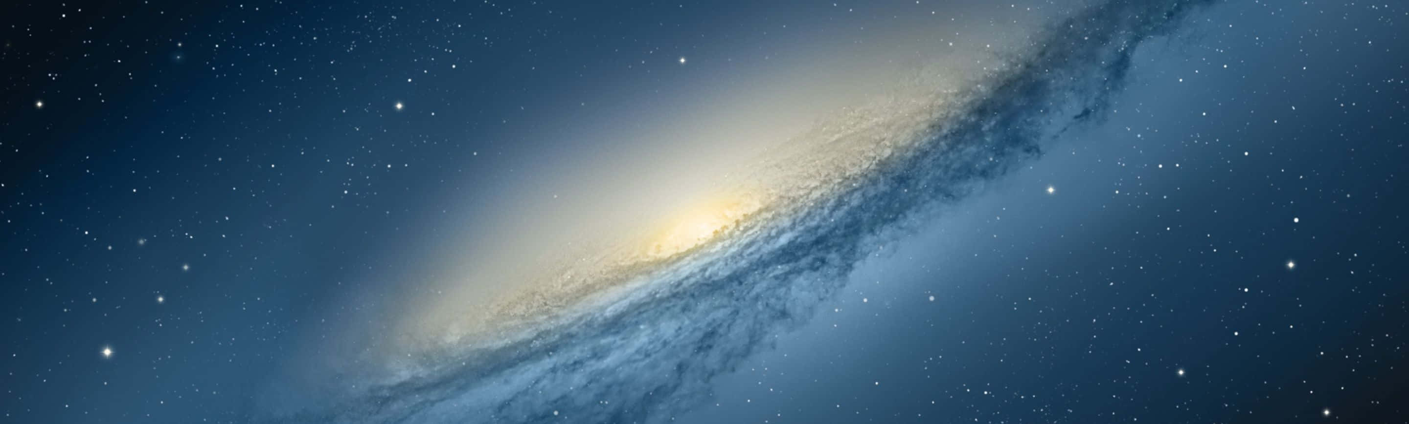 wide 桌布 壁紙 — 一個令人嘆為觀止的螺旋星系景觀，金色核心和旋轉的藍色旋臂在星場中閃耀。