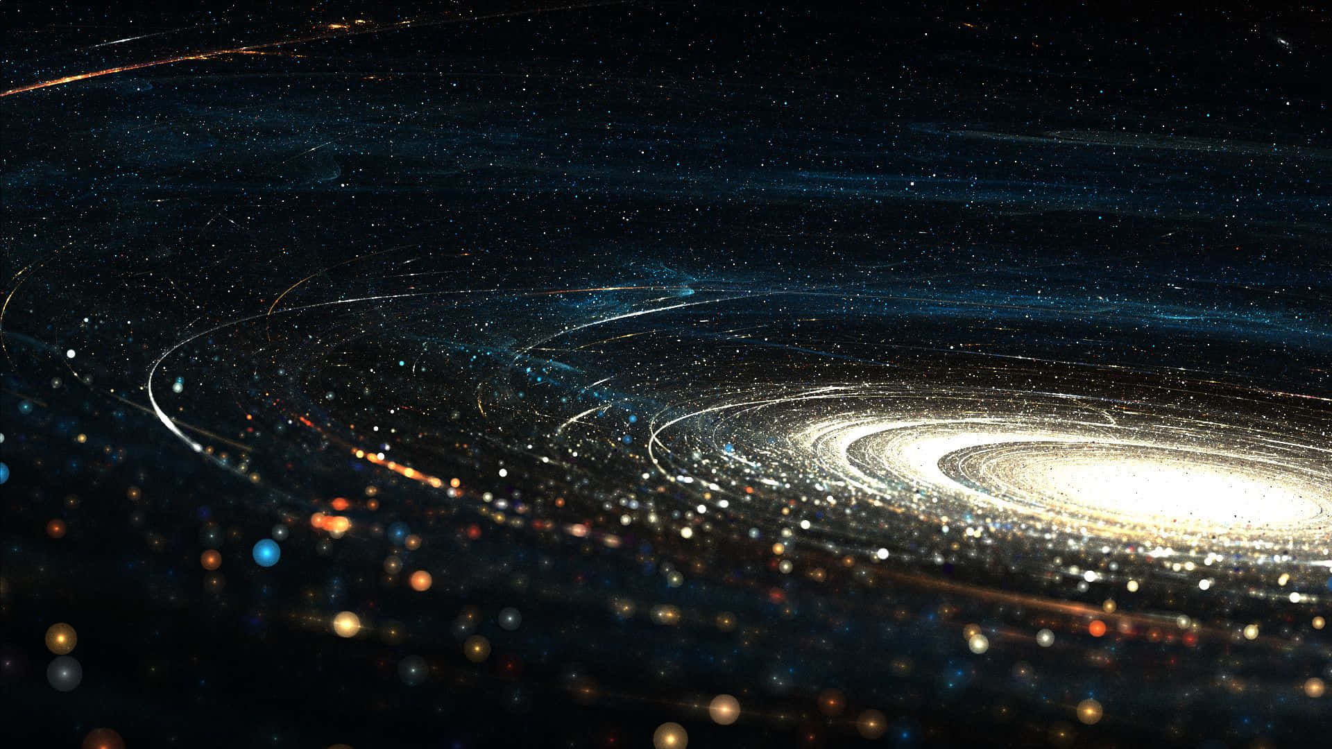 Stars 桌布 壁紙 — 一個令人屏息的螺旋星系，在深邃的黑色虛空中旋轉，閃爍著恆星和宇宙塵埃。