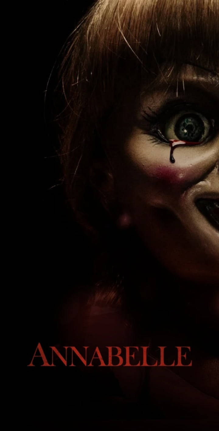 horror villains 桌布 壁紙 — 一個令人毛骨悚然的娃娃的特寫，一隻眼睛在黑色背景下流出一滴紅色眼淚。