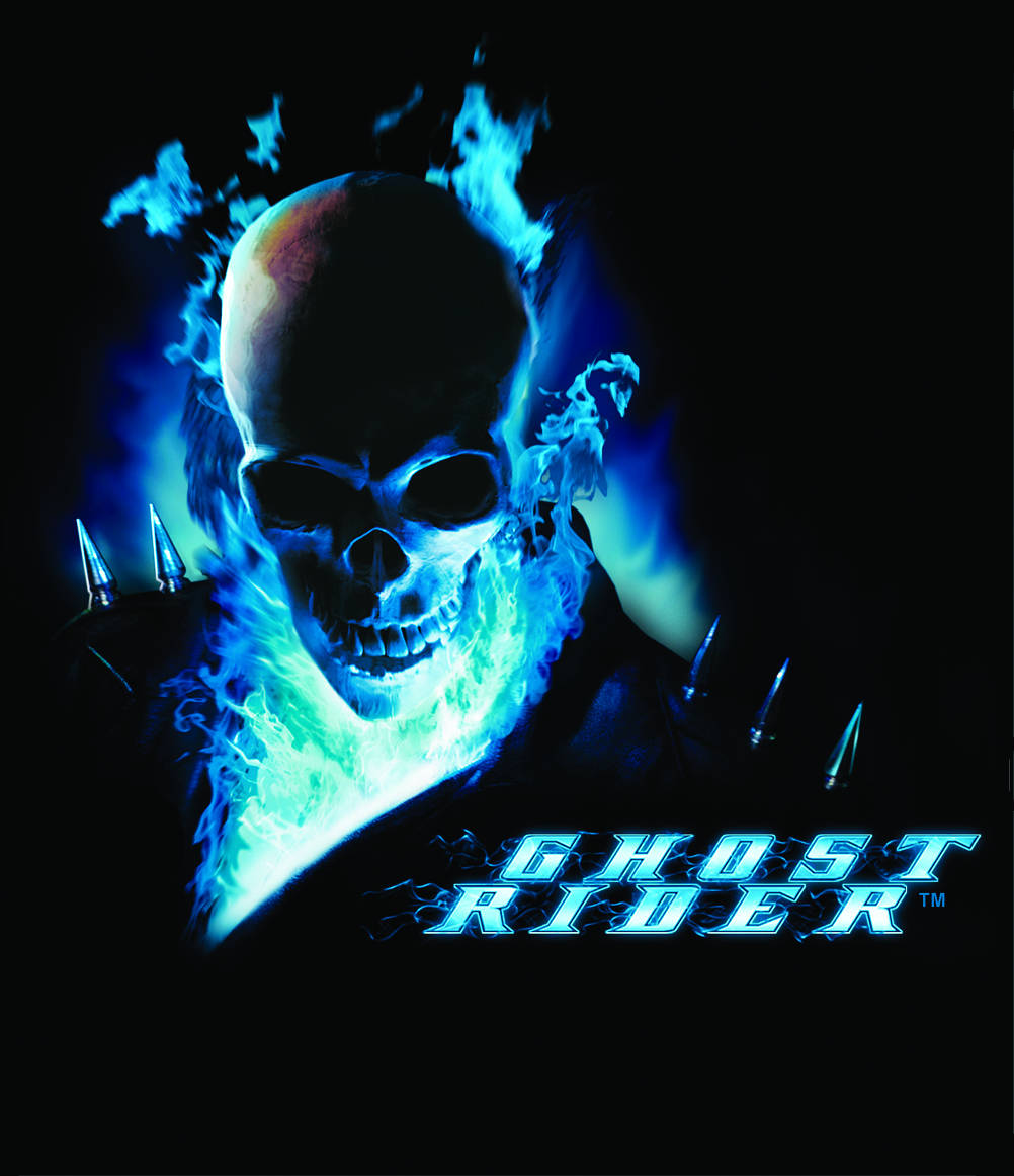 Ghost Rider 頭骨，帶有藍色火焰和尖刺項圈，黑色背景。 — 鬼 Rider 壁紙