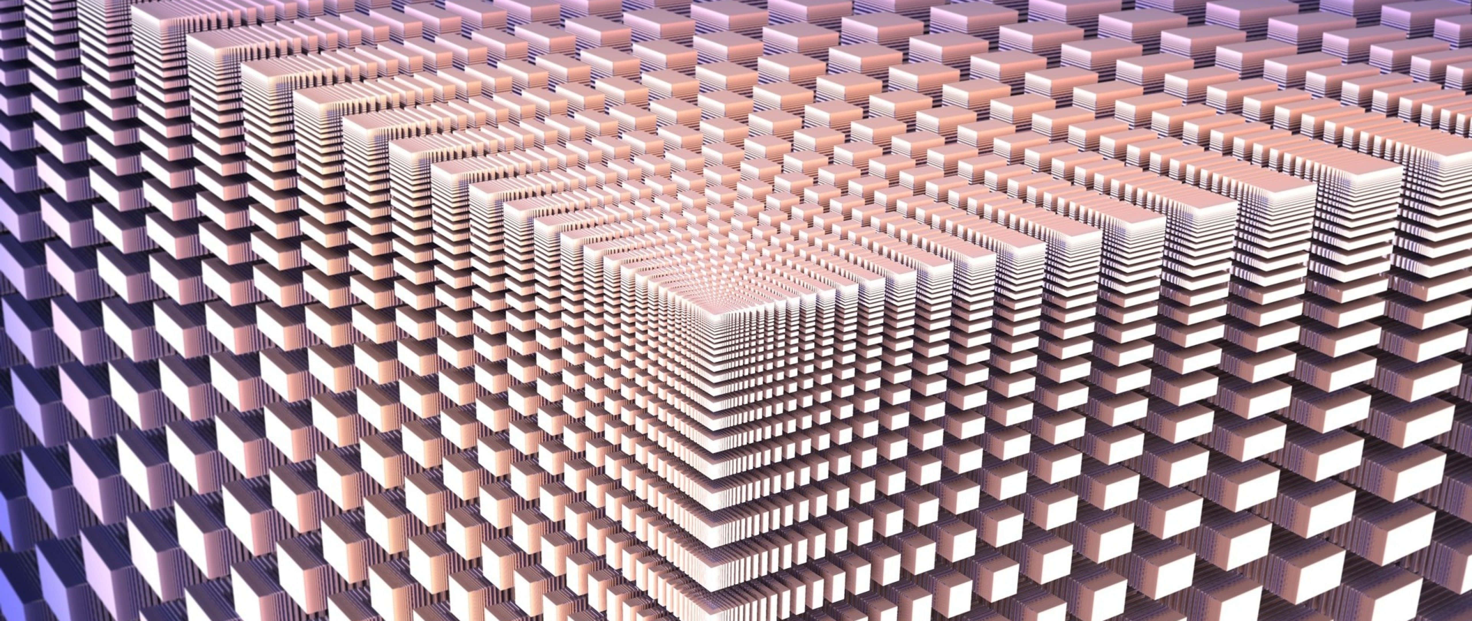 Illusion 桌布 壁紙 — 一個令人著迷的3D渲染幾何圖案，重複的立方體向消失點退去。