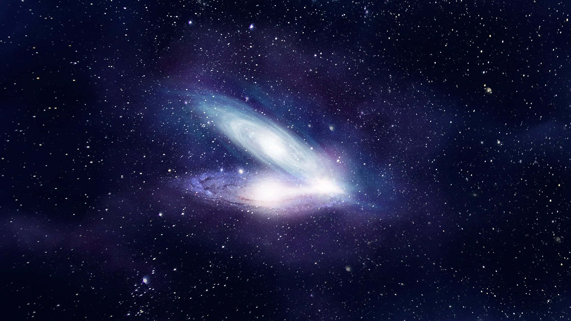 Nasa Galaxy 桌布 壁紙 — 一個令人驚嘆的螺旋星系在深紫色星空中閃耀著藍色和白色的光芒。