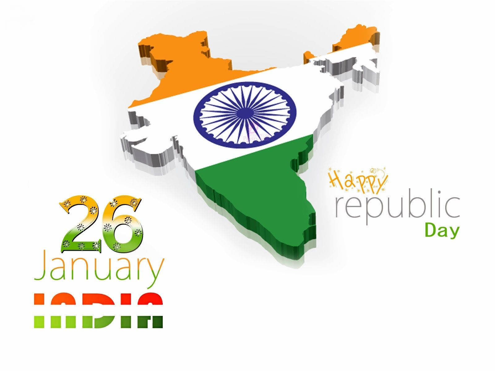 Indian 桌布 壁紙 — 一個以印度國旗形狀呈現的3D渲染地圖，帶有共和國日的慶祝文字。