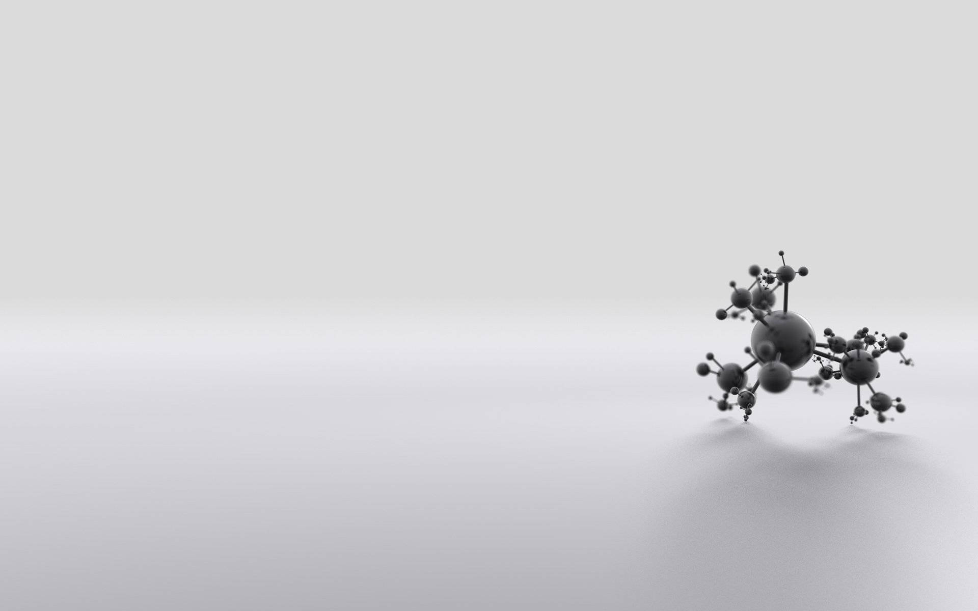 白色 桌布 壁紙 — 一個以球體和棒狀組成的極簡3D渲染分子結構，放置在平滑的漸變表面上。