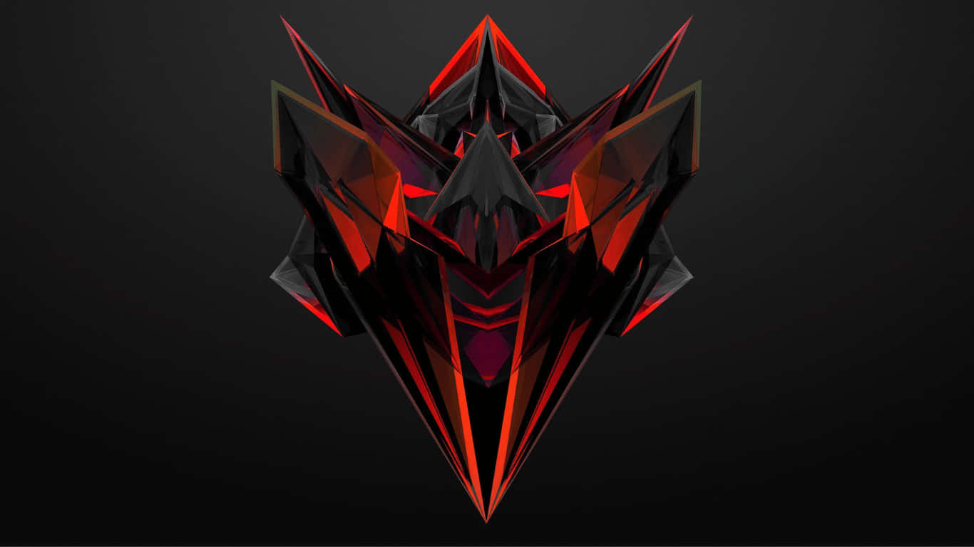 1366x768 Amoled 桌布 壁紙 — 一個以紅色和黑色呈現、帶有發光眼睛的銳利幾何狼頭，背景為深色。