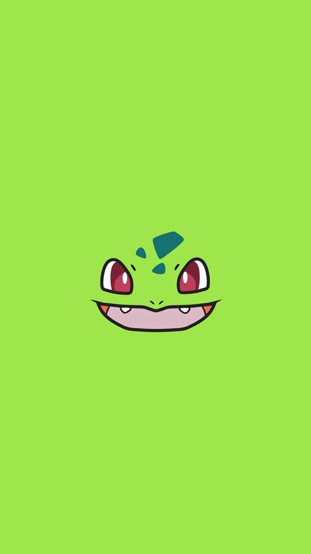 Pokemon Characters 桌布 壁紙 — 一個以純青檸綠色背景為中心、簡約風格的妙蛙種子卡通臉孔。