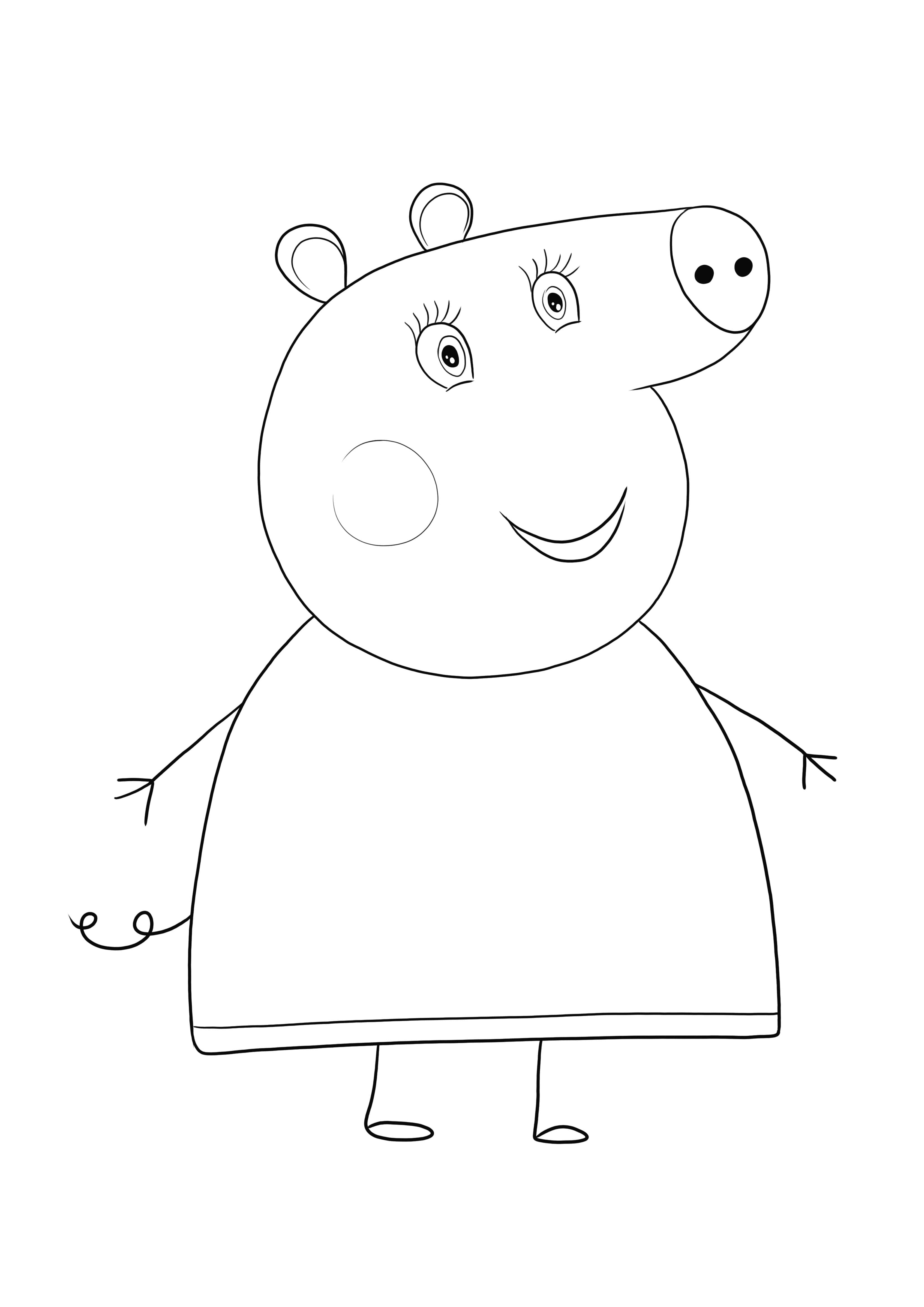 Auntie Dottie 桌布 壁紙 — 一個以黑白線條勾勒、特徵簡單、面帶微笑的卡通豬角色。