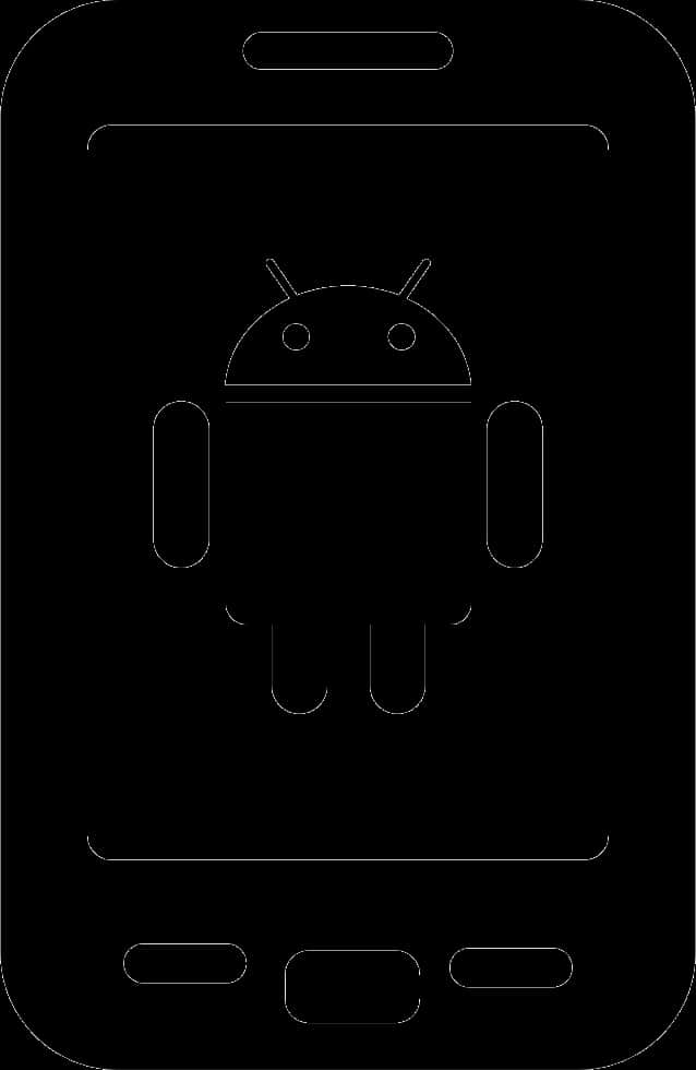 Mobile Phone Icon 桌布 壁紙 — 一個以黑色背景為襯、置於智慧型手機螢幕中央的Android機器人圖示極簡線條畫。