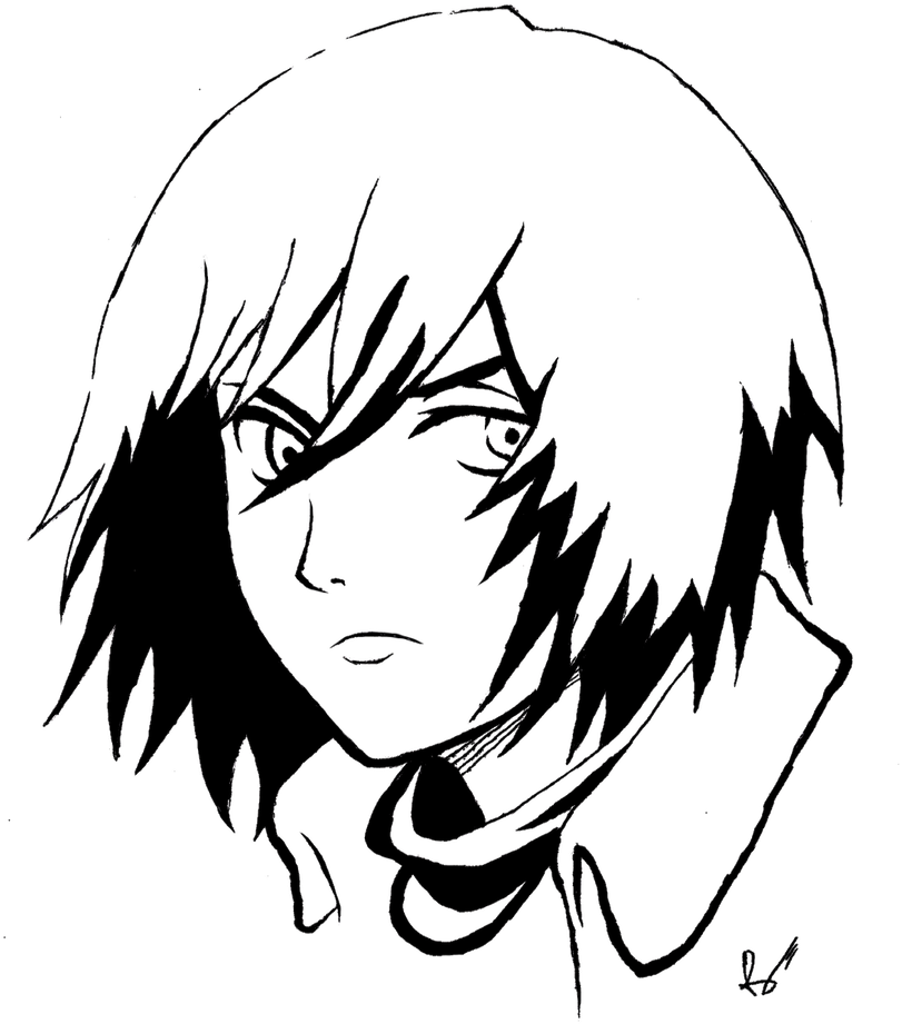 Mikasa Ackerman 桌布 壁紙 — 一個以黑色背景為襯托，用白色線條繪製的動漫角色肖像，擁有尖刺頭髮和銳利眼神。