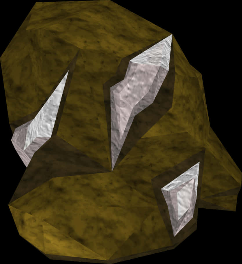 The Rock 桌布 壁紙 — 一個低多邊形3D渲染的岩石，帶有尖銳的銀色晶體突出物，背景為黑色。
