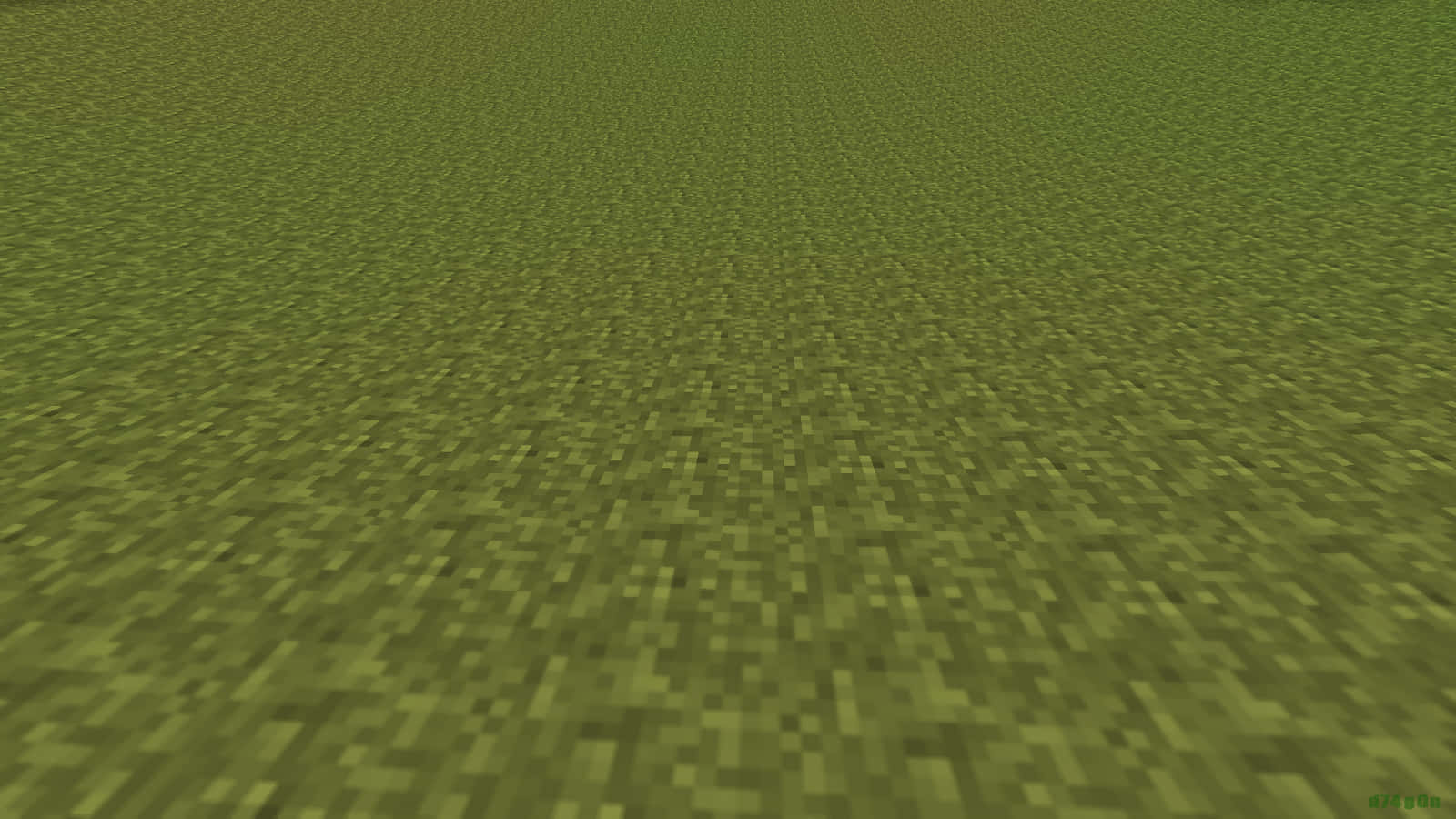 桌布 壁紙 — 一個低角度視角，顯示Minecraft世界中像素化綠色草塊延伸到地平線。