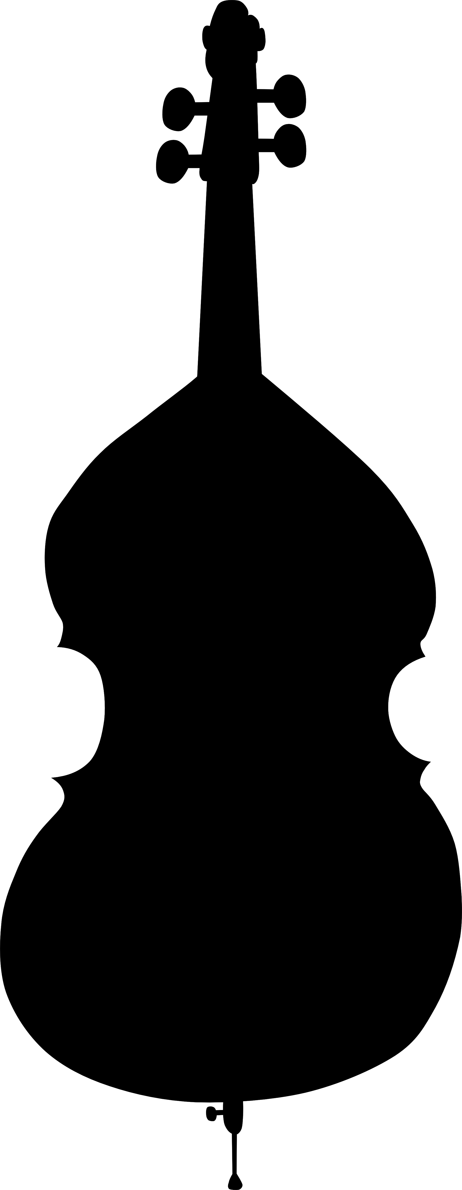Silhouette 桌布 壁紙 — 一個低音大提琴的鮮明黑色剪影，孤立地立在純白色背景上。