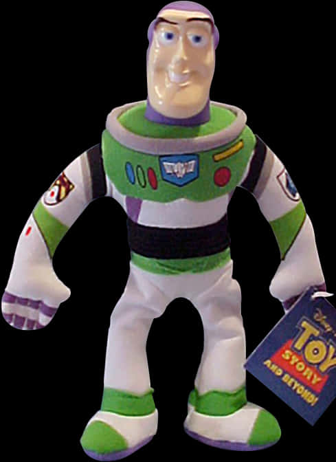 Toy Story Characters 桌布 壁紙 — 一個來自《玩具總動員》的絨毛巴斯光年玩具站在黑色背景前，手持原裝標籤。