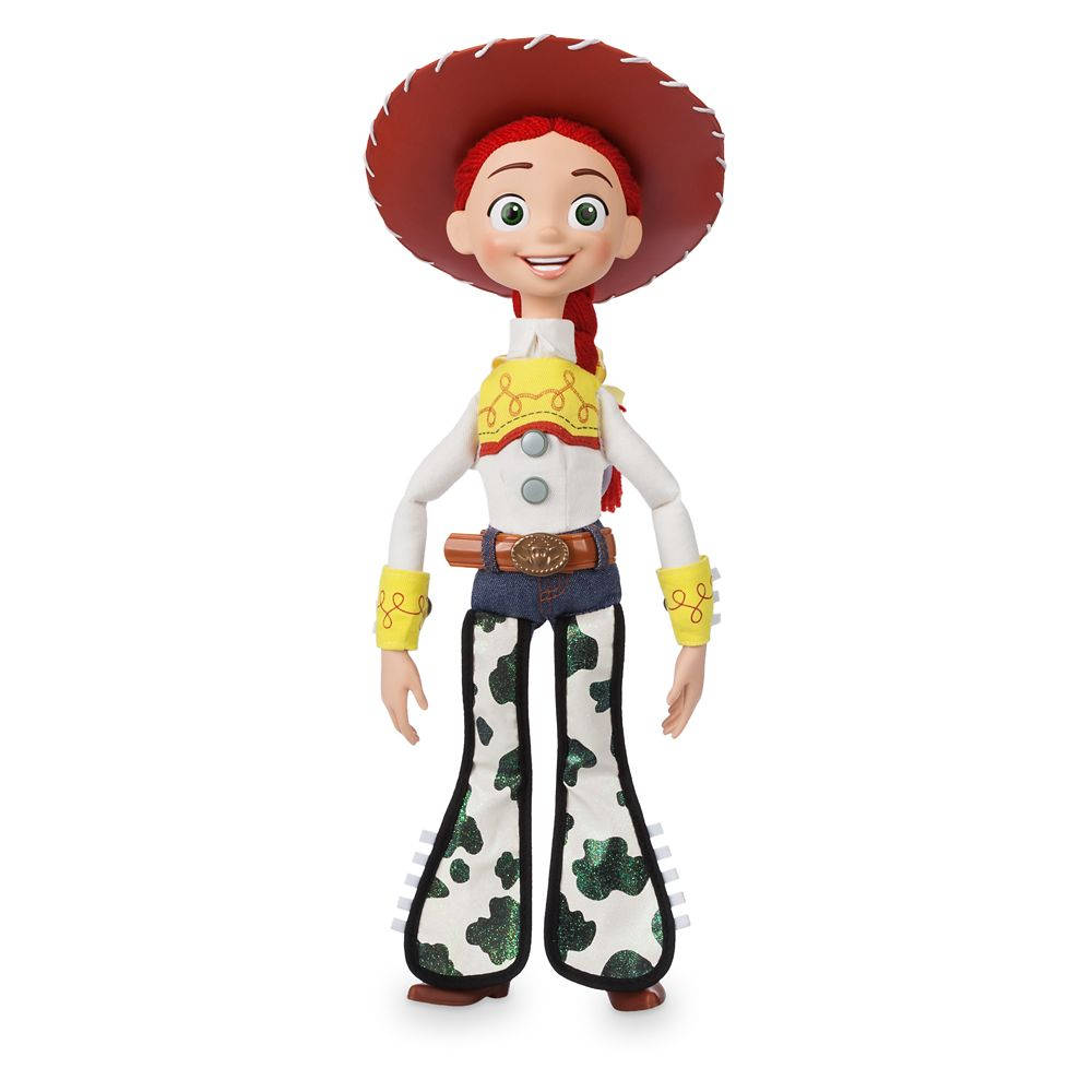 Jessie 桌布 壁紙 — 一個來自《玩具總動員》的開心 Jessie 玩偶，穿著全套牛仔裝備，站在純白色背景前。