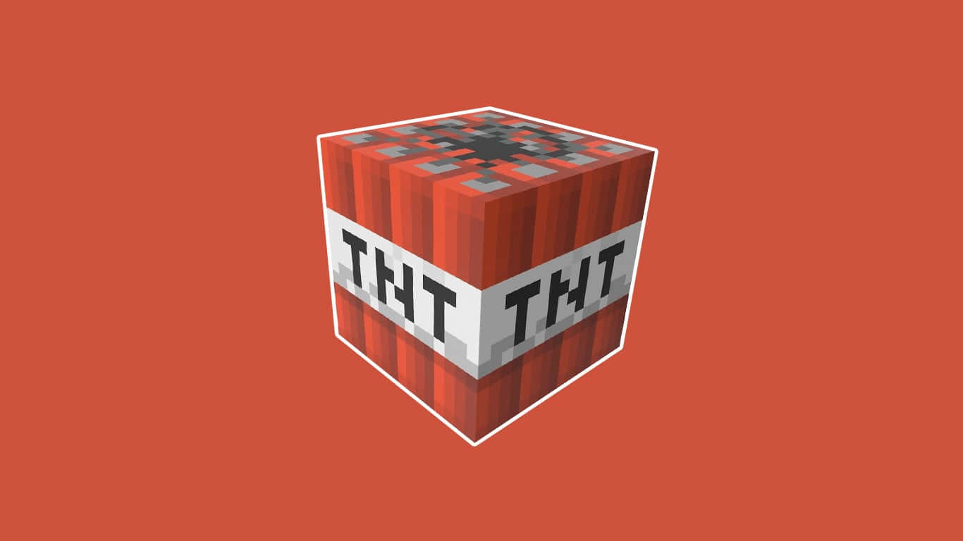 我的世界 TNT 桌布 壁紙 — 一個來自Minecraft的像素化紅色TNT方塊，居中放置在純鏽色背景上。