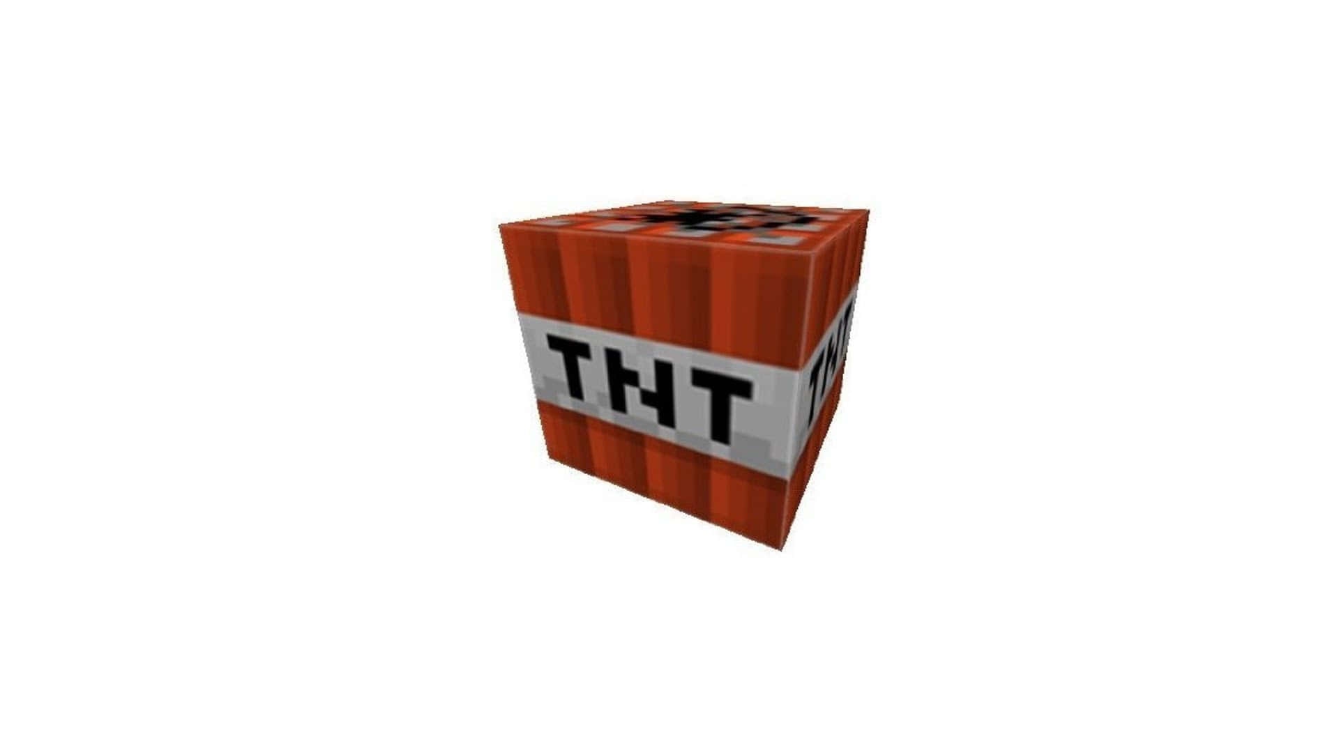 我的世界 TNT 桌布 壁紙 — 一個來自Minecraft的像素化紅色和灰色TNT方塊，孤立在白色背景上。