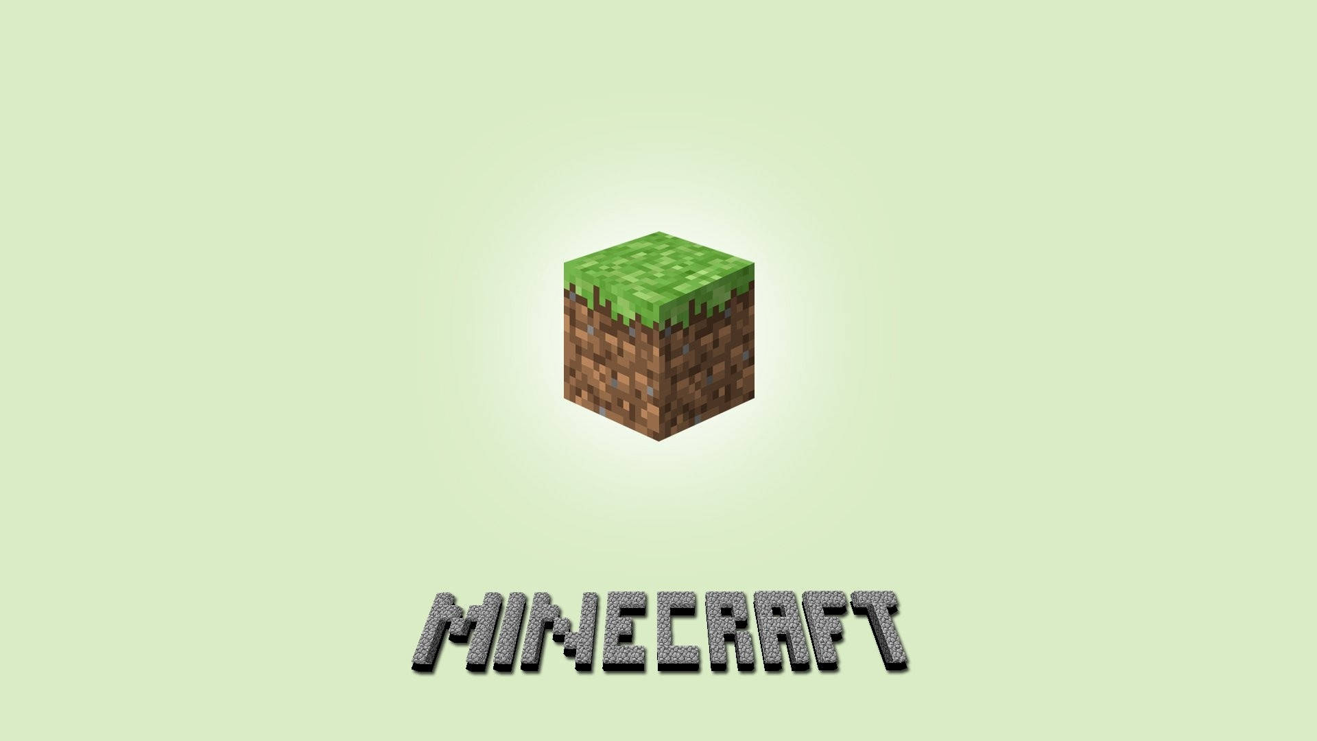 最佳我的世界 桌布 壁紙 — 一個來自Minecraft的像素化草塊，居中於淺綠色背景上，下方有遊戲標題。