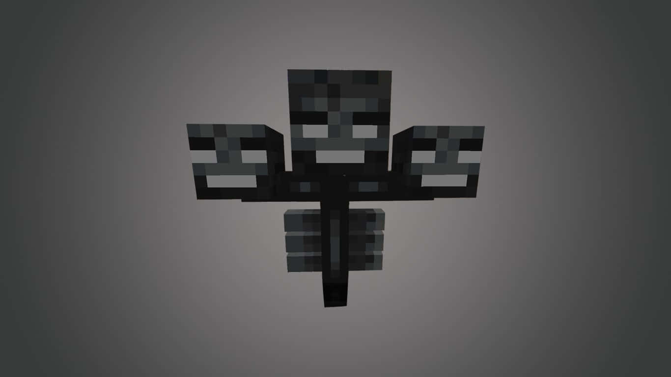 Minecraft Wither Boss 桌布 壁紙 — 一個來自Minecraft的像素化黑色終界使者漂浮在灰色漸變背景上。