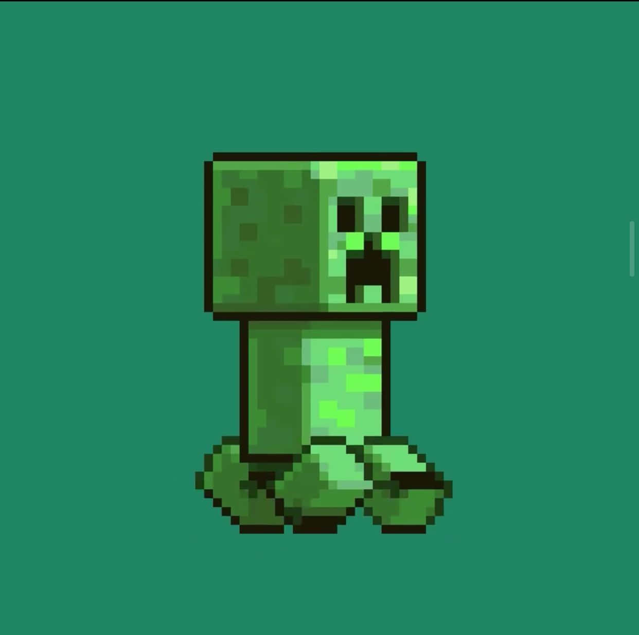 Creeper 桌布 壁紙 — 一個來自Minecraft的像素化綠色爬行者，站在純青色背景前，帶有方塊狀的威脅表情。