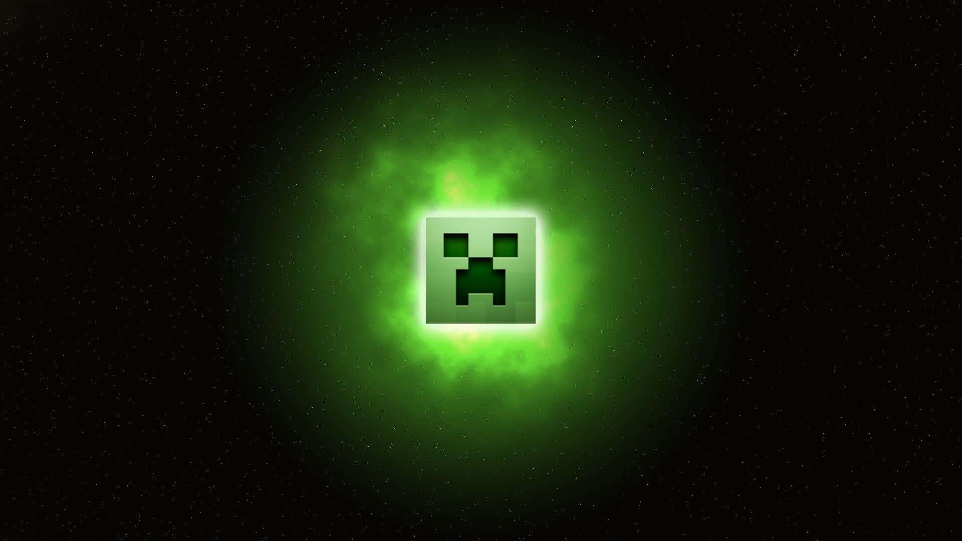 可愛 Minecraft 桌布 壁紙 — 一個來自Minecraft的發光綠色爬行者漂浮在星空虛空中，帶有光芒四射的光環。