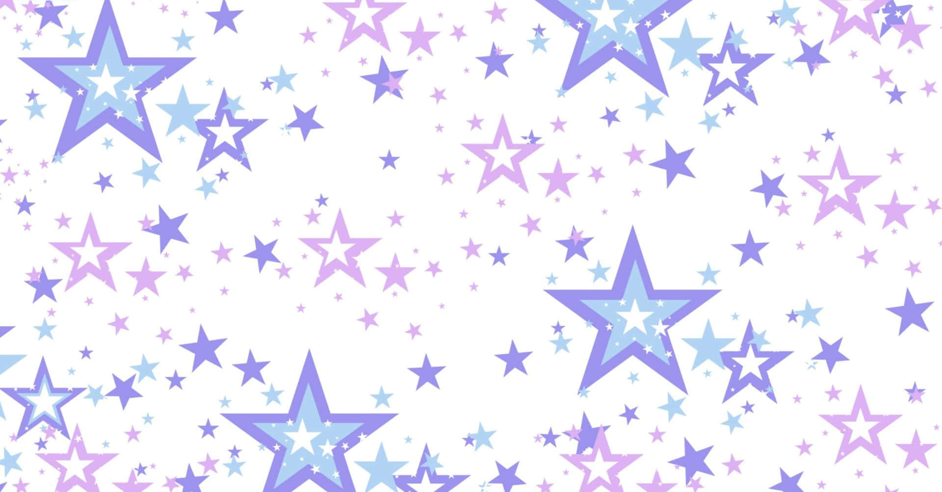 Aesthetic Star 桌布 壁紙 — 一個俏皮的圖案，在潔淨的白色背景上散佈著薰衣草色和天藍色的星星。