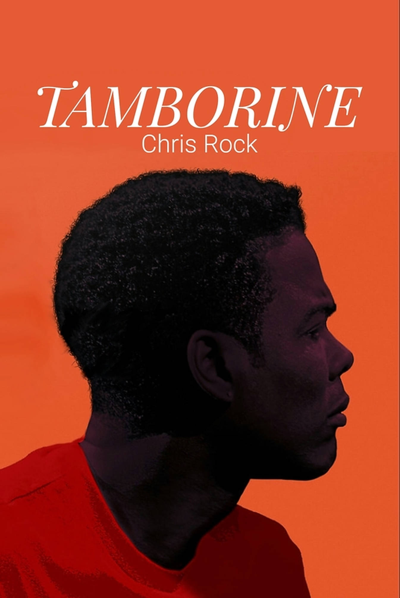 Chris Rock 桌布 壁紙 — 一個側面男子，背景為鮮豔橙色，帶有文字 Tamborine Chris Rock。