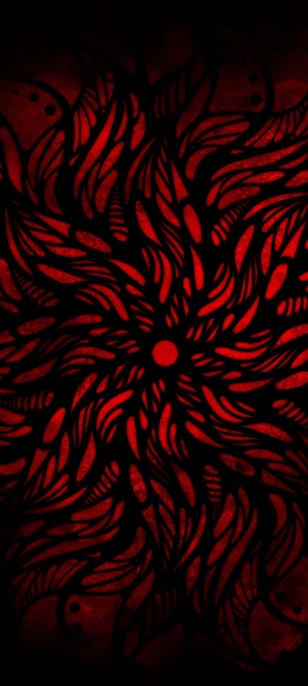 花 桌布 壁紙 — 一個催眠的紅色抽象圖案從中央點向黑色背景輻射。