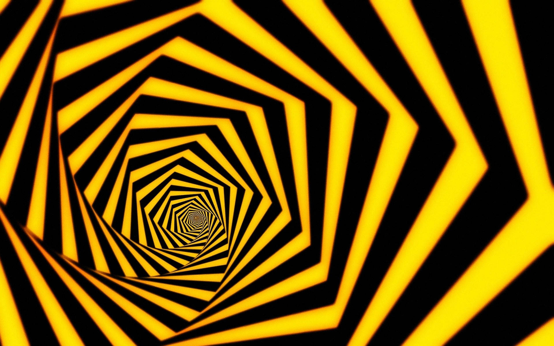 Hypnosis 桌布 壁紙 — 一個催眠的螺旋隧道，由發光的黃色和黑色條紋組成，逐漸消失在無限遠方。