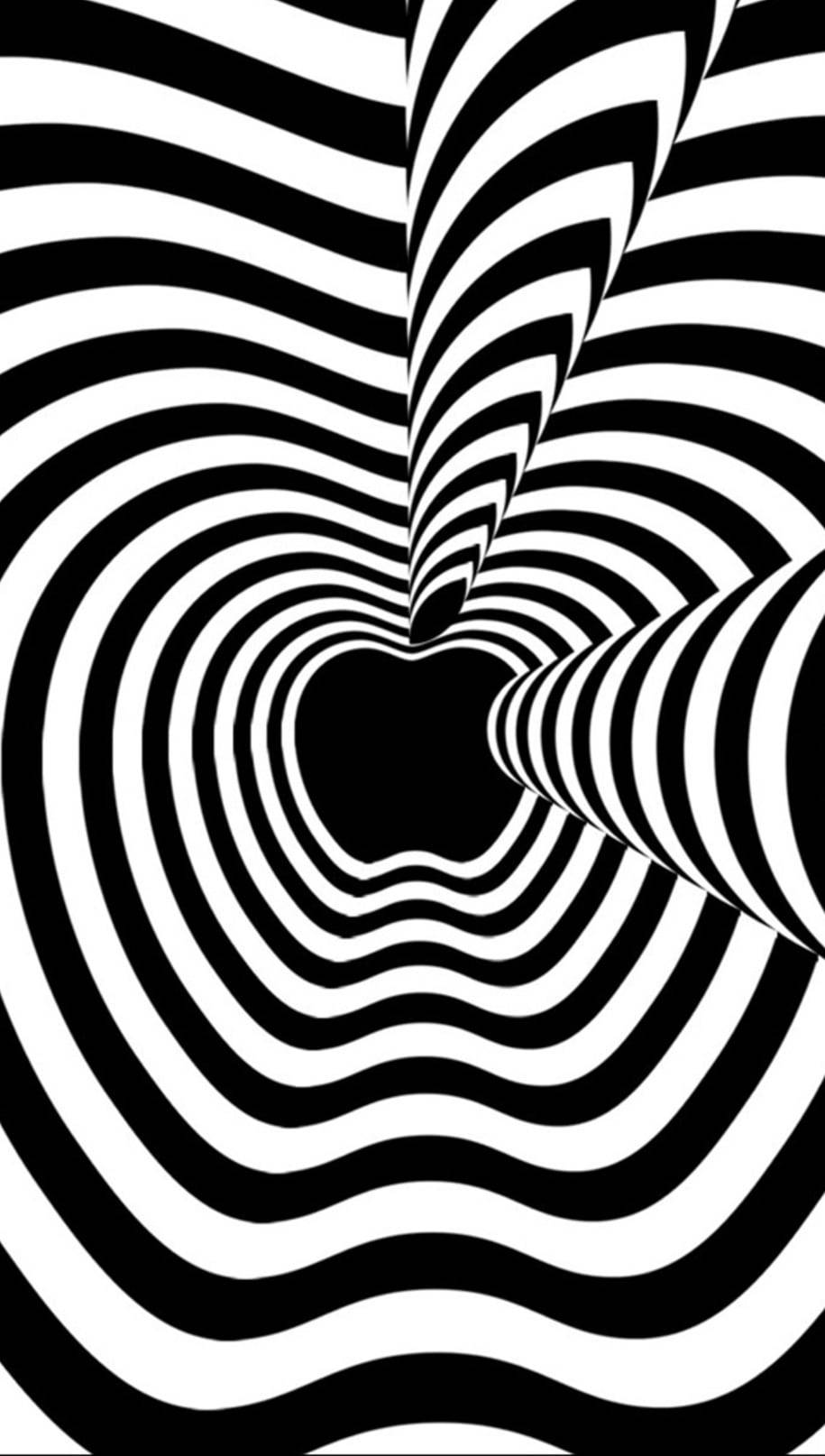 Hypnosis 桌布 壁紙 — 一個催眠的黑白光學錯覺，波浪條紋匯聚成一個心形空洞。
