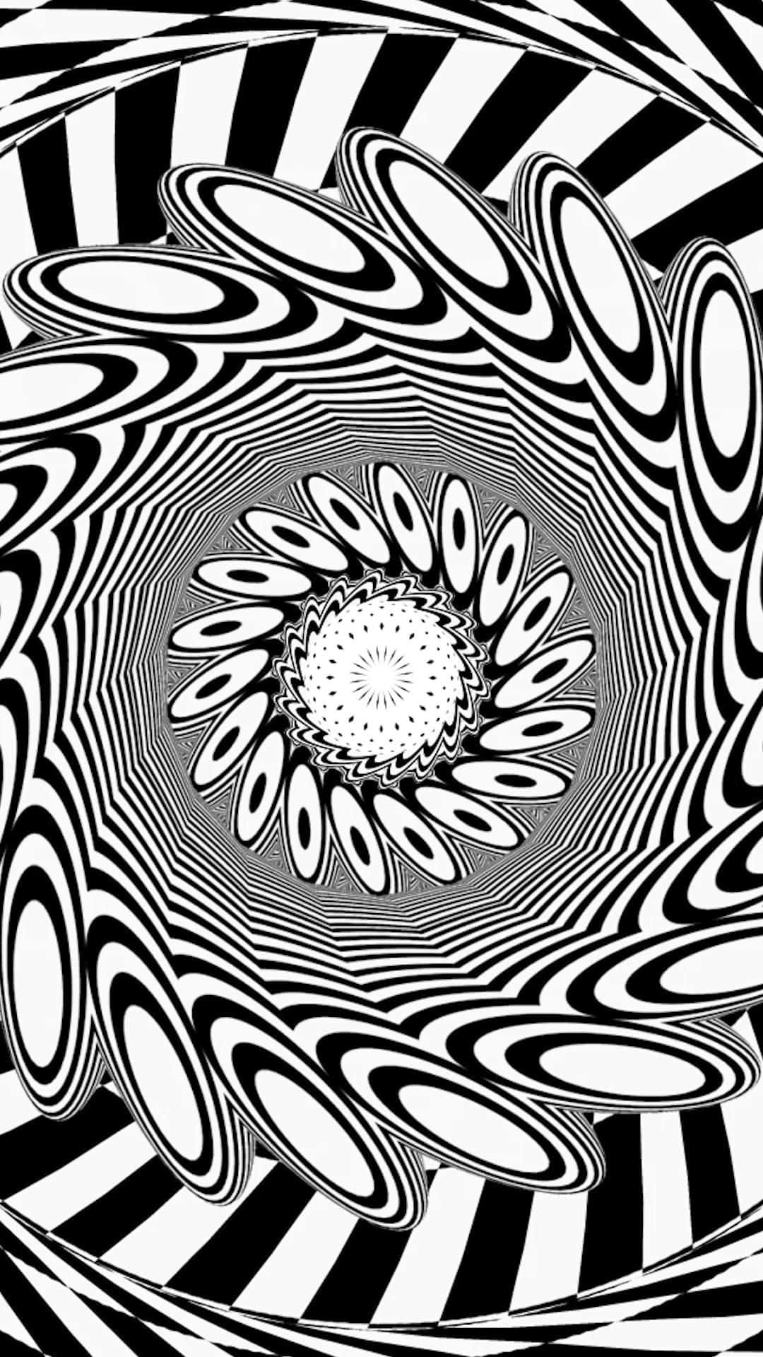 抽象 桌布 壁紙 — 一個催眠的黑白光學錯覺，螺旋同心圓產生隧道效果。
