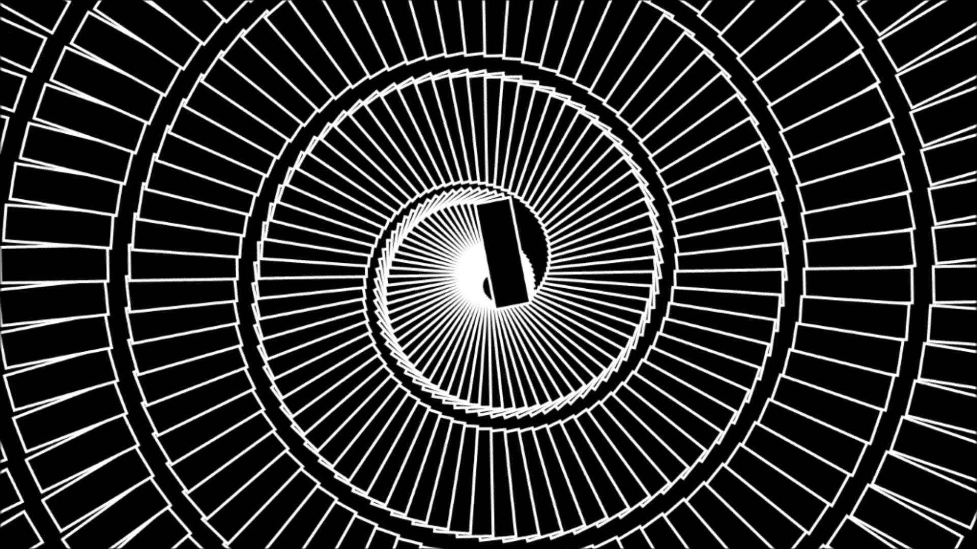 Hypnosis 桌布 壁紙 — 一個催眠的黑白徑向圖案向內螺旋，朝向一個發光的中央矩形。