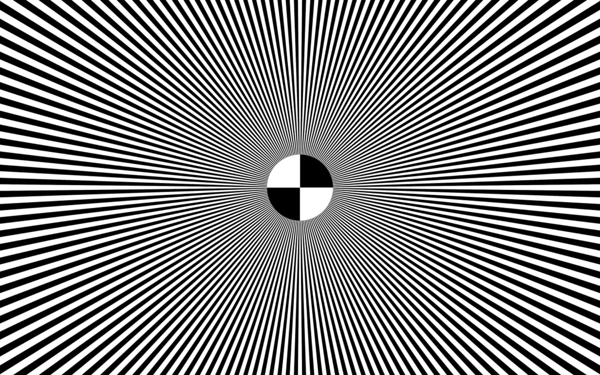 Cool Optical Illusions 桌布 壁紙 — 一個催眠的黑白放射狀圖案匯聚在中央的棋盤圓圈上，創造出視錯覺深度。
