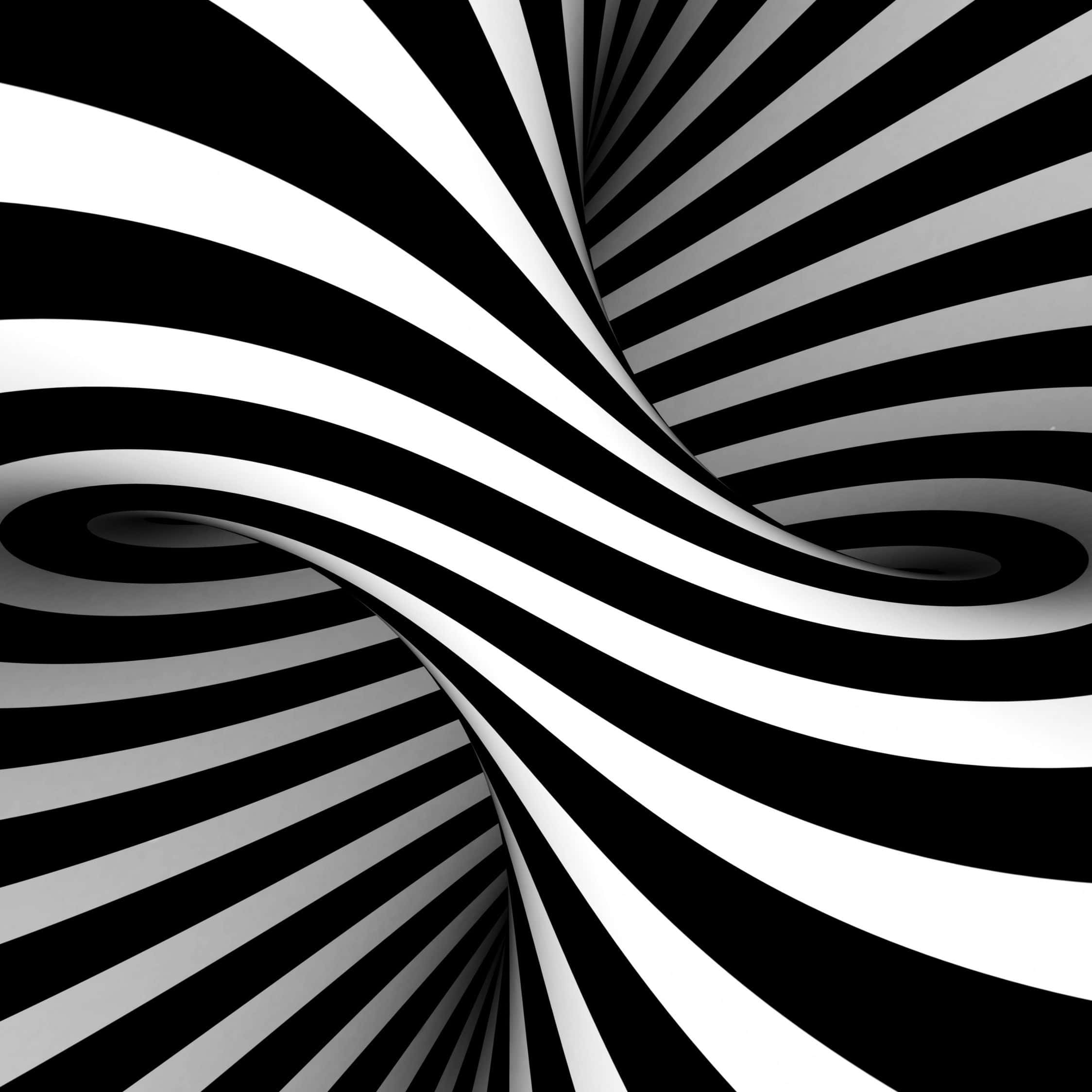 Stripes 桌布 壁紙 — 一個催眠的黑白螺旋圖案，以粗獷條紋扭轉成漩渦，創造出3D錯覺。