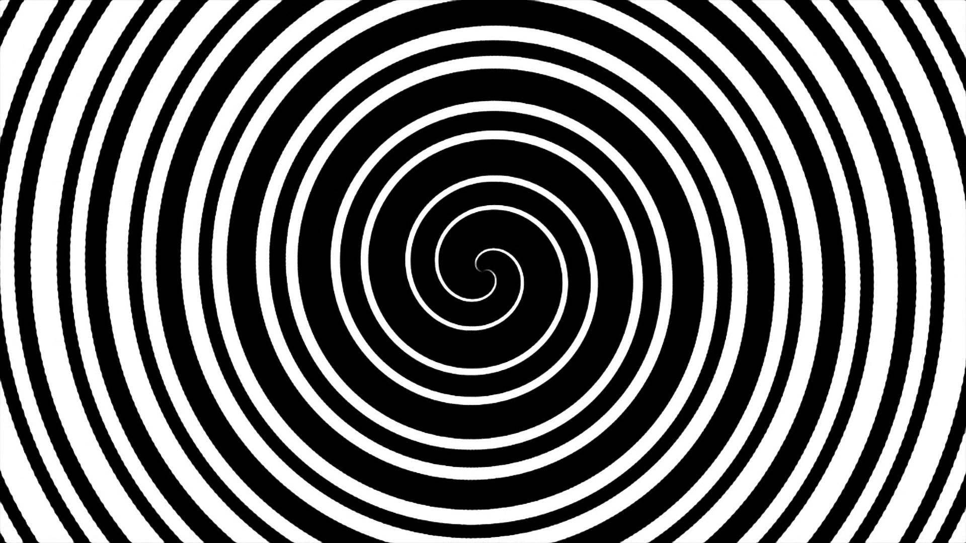 Hypnosis 桌布 壁紙 — 一個催眠的黑白螺旋圖案向內輻射，同心圓創造出迷人的視錯覺。